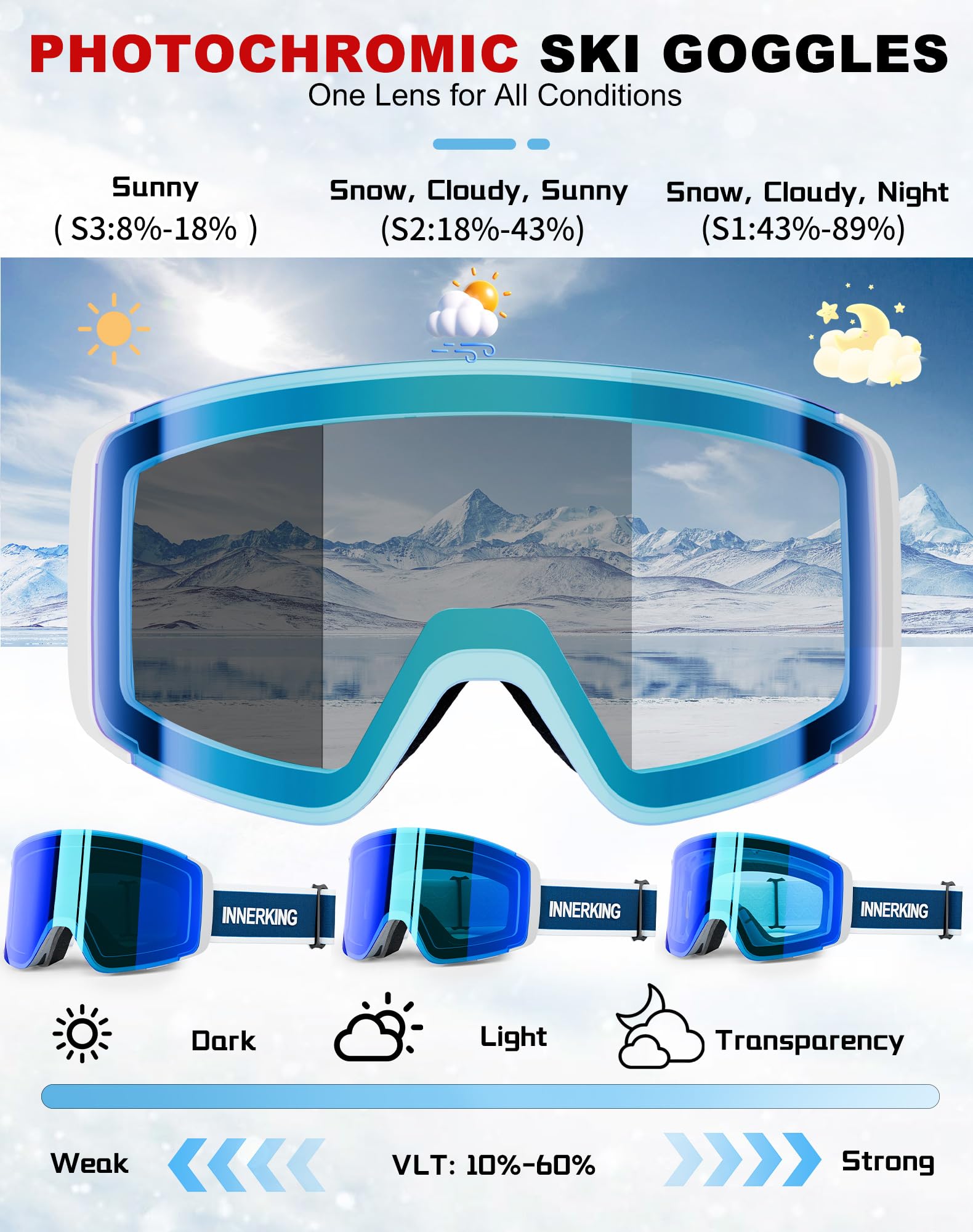 WUVB6015 - Gafas de esquí aprobadas por SGS, para nieve, snowboard, invierno, antiniebla, para adultos, jóvenes, hombres y mujeres