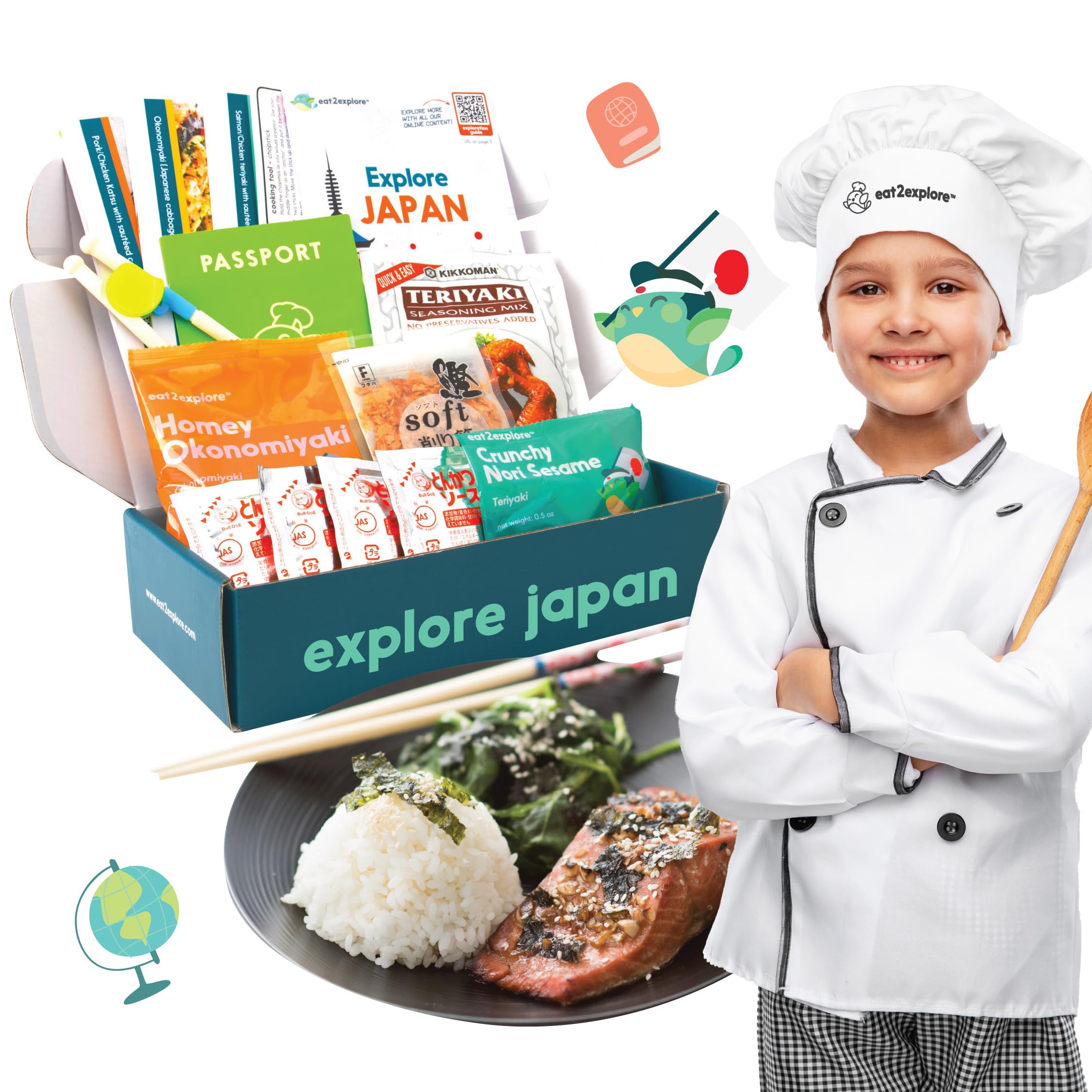 eat2explore Cooking Kits for Kids 17 Pcs β Interactive & Educational Kids Cooking Sets Real for Ages 5 and Up,3 Recipe Cards & Global Ingredients β Fun for Young Chefs (Japan Edition)