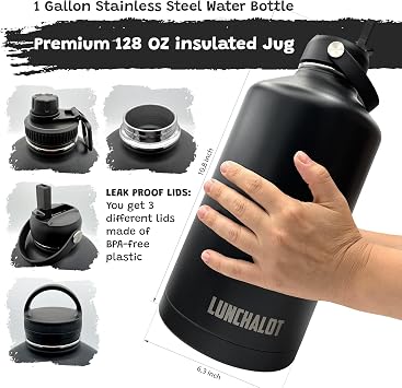 Black and Red 1 Gallon Insulated Water Bottle Bundle