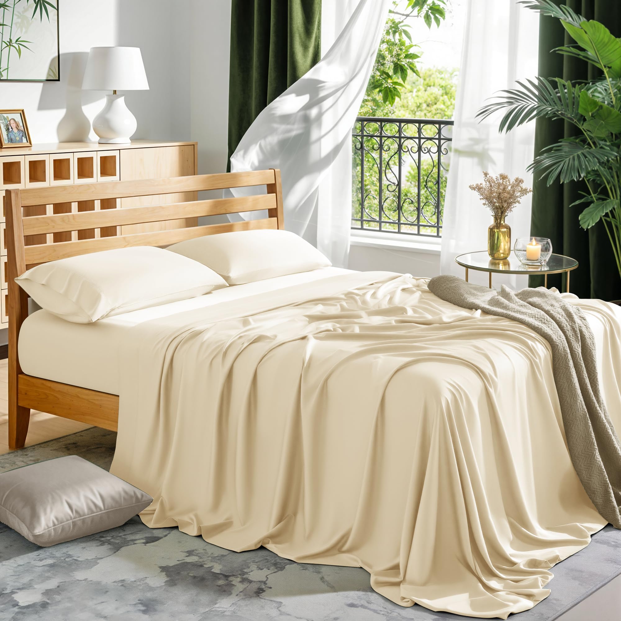 LBRO2M 100 Rayon Derived from Bam Boo Sheet Set Queen Size 19 Deep Pocket Cooling Bed Sheets 4