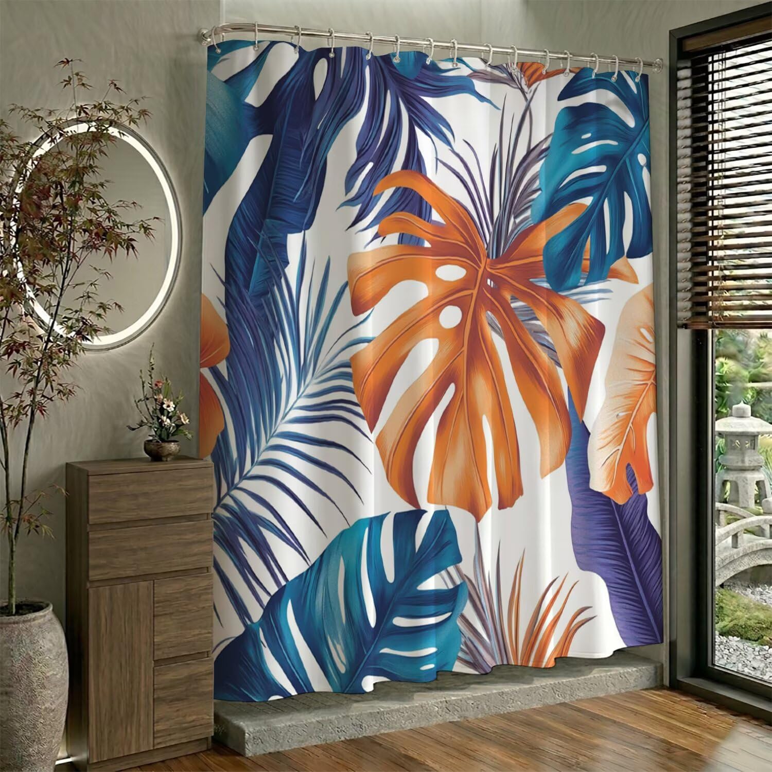 Rideau de douche plantes tropicales pour une ambiance spa de luxe