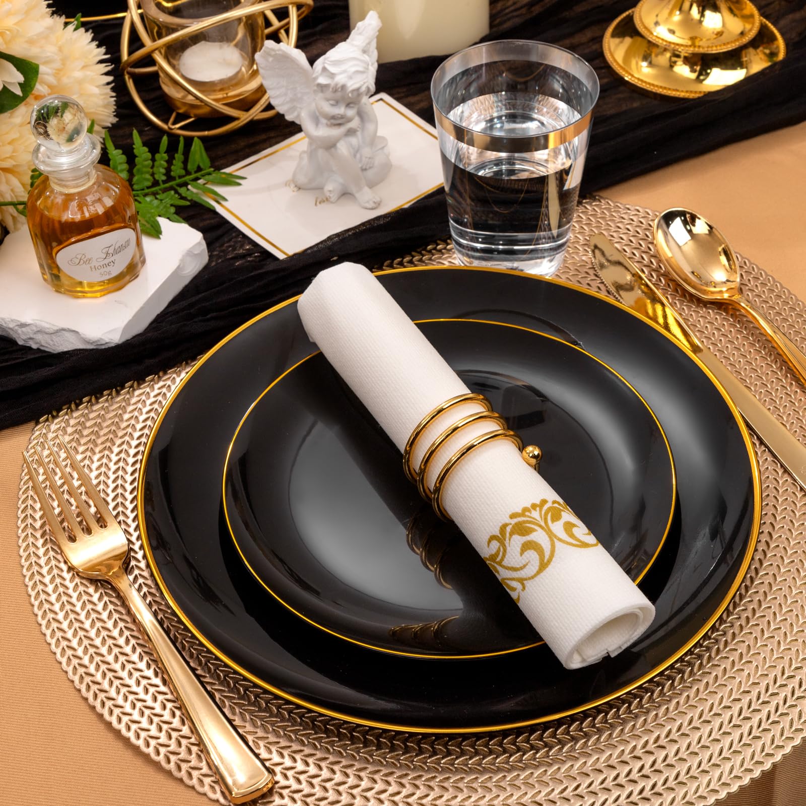 Supernal 350 Piece Black & Gold Dinnerware Set -8 Supernal 350 Piece Black & Gold Dinnerware Set -8