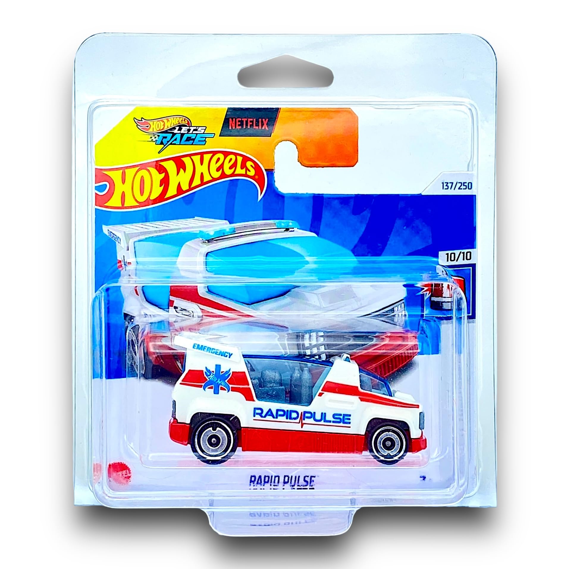 Hot Wheels Rapid Pulse (White & Red Let's Race) 10/10 HW First Response - 2024-137/250 (Short Card) - COMES IN A GENUINE KLAS CAR KEEPER PROTECTOR CASE - HRY68