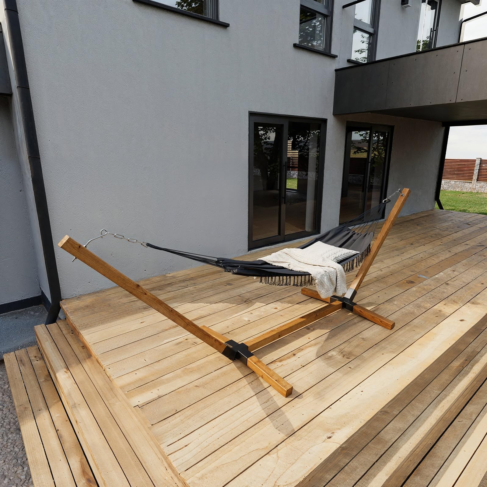 QLS Telaio per amaca in legno XXL 350 cm resistente alle intemperie fino a 350 kg per esterni