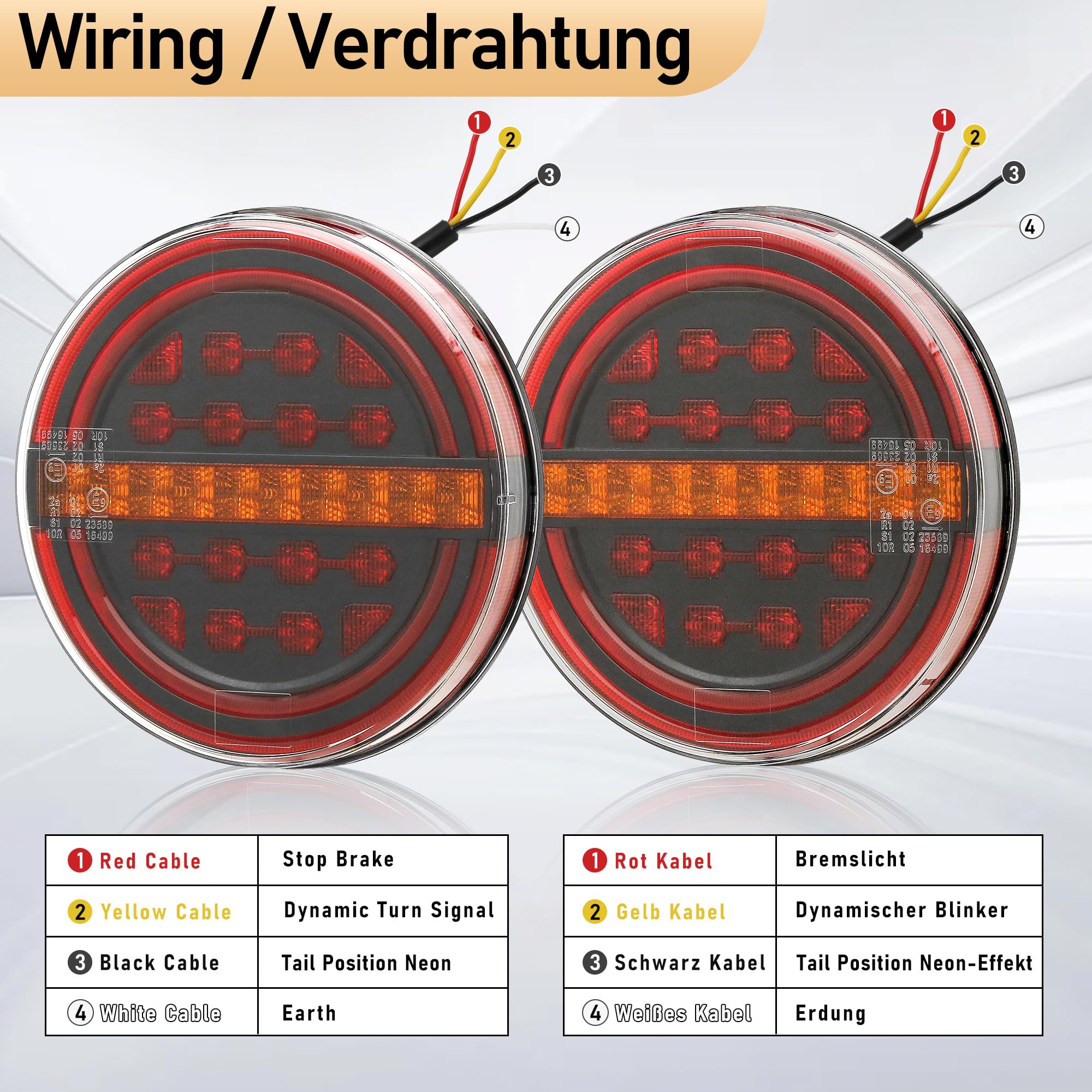 2 x Rund LED Anhänger Rückleuchten 12V/24V Wasserdicht Beleuchtung Anhänger Rücklicht Für Anhaenger, LKW, Wohnmobile & Traktoren, 3-in-1 (Bremslicht/Blinker/Positionslicht)