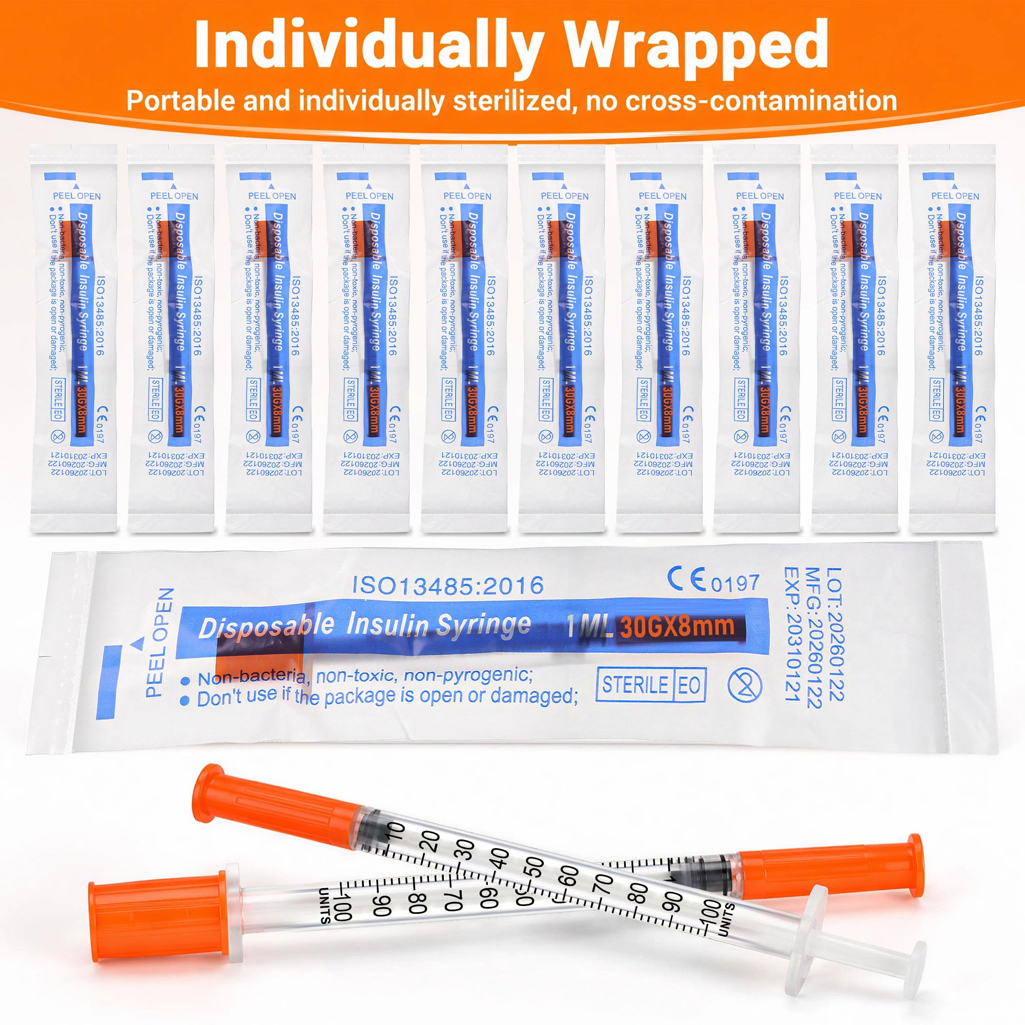 100 Stück 1ml 30G 8mm Plastiktube, Einzeln verpackt, Kunststoff Mehrzweckmesswerkzeuge für Labor, Flüssigkeitsmessung und Pflanzenbewässerung