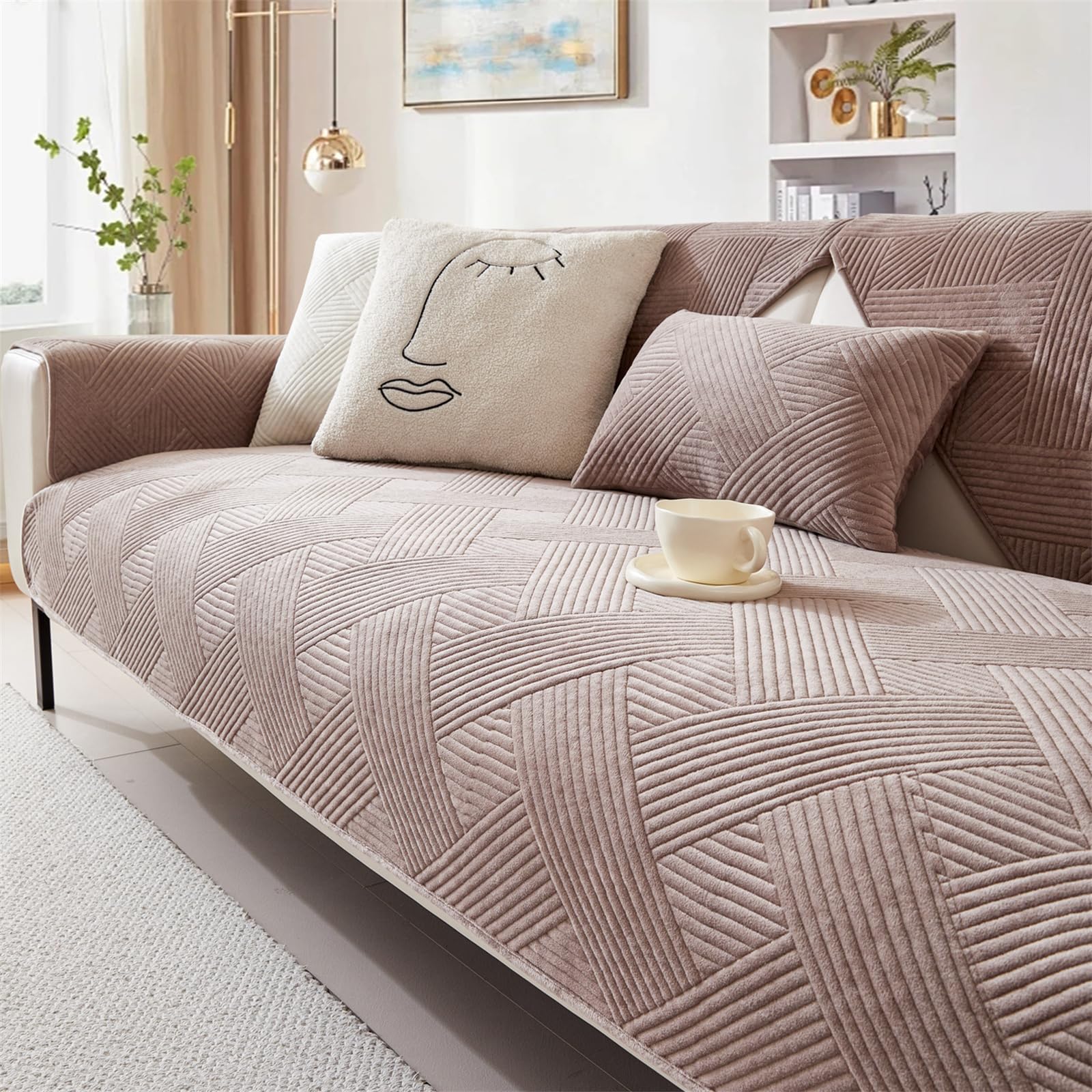 LINGKY Sofa Cover 1 2 3 4 Seater Soft Milk Velvet Sofa Cushion Covers Washable Corner Sofa Cover L Shape Non-Slip Sofa Slipcovers Sectional Couch Covers Furniture Protector (Camel,70x120cm) — image 1