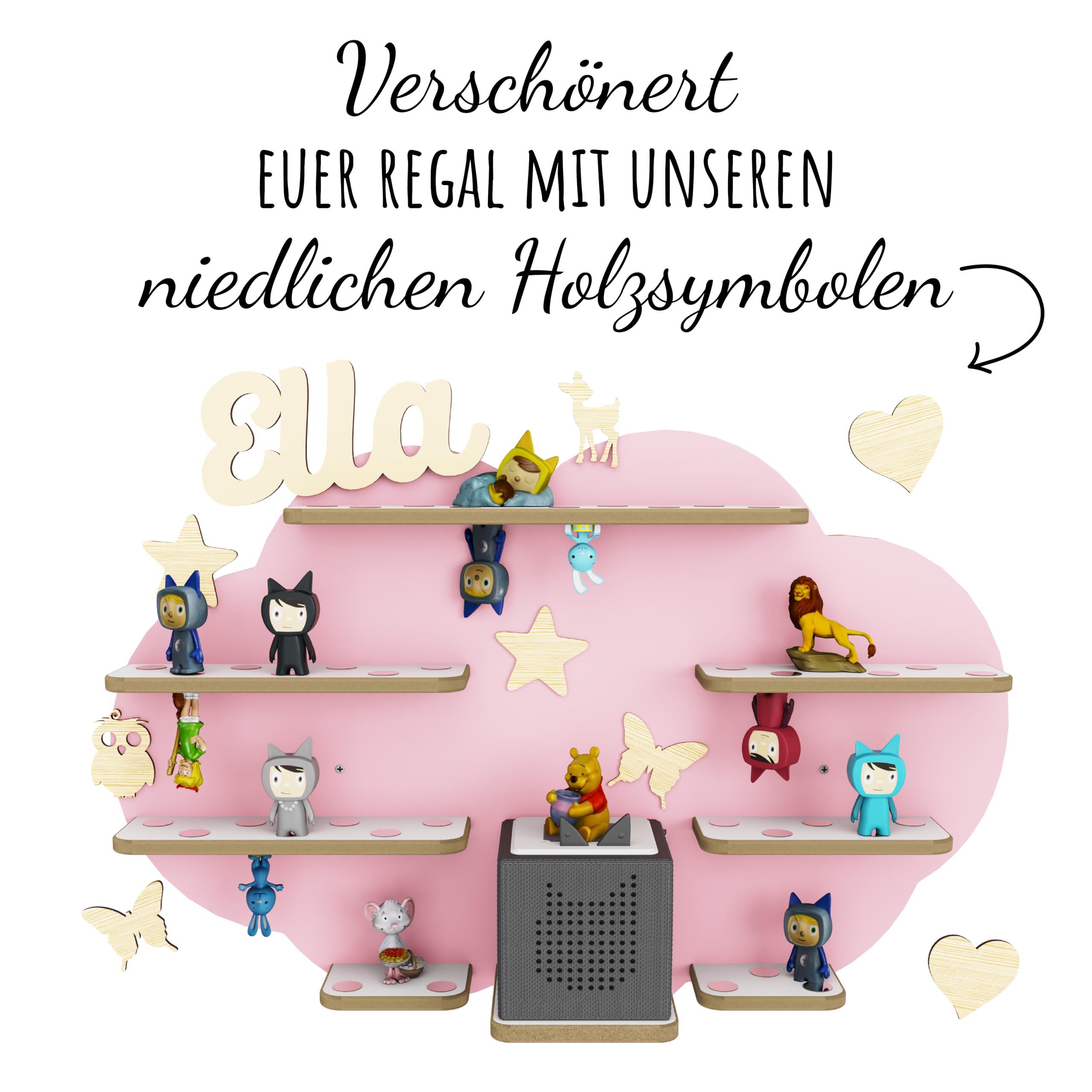 Holzura Kinderregal zur Tonie Aufbewahrung, Wandregal für Toniebox, Regale für Tonibox und Figur, Kinderzimmer Wandregale für Musikbox und Tonie figuren, Wolke (Flamingopink)