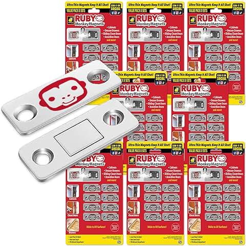 Ruby Monkey Magnets AS-SEEN-ON-TV, Ultra-Thin Magnetic Plates Keep It All Shut, Fast and Easy Installation  Just Peel & Stick, Slim Design Fits Virtually Anywhere, Cabinets, Drawers & More, 8 Pack