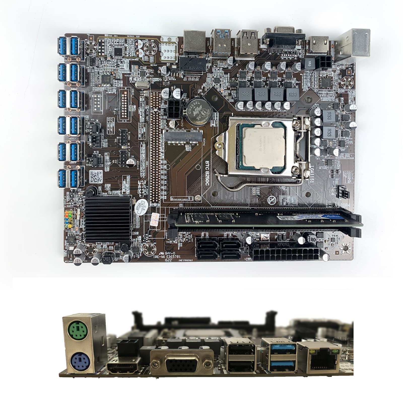 AXOTEN BTC Mining BTC-B250B Carte mère avec SSD 128 Go, RAM DDR4, 12 XPCIE  vers USB 3.0, carte mère barebone miner crypto-monnaie pour ETC/ETTH/ZEC :  Amazon.fr: Informatique