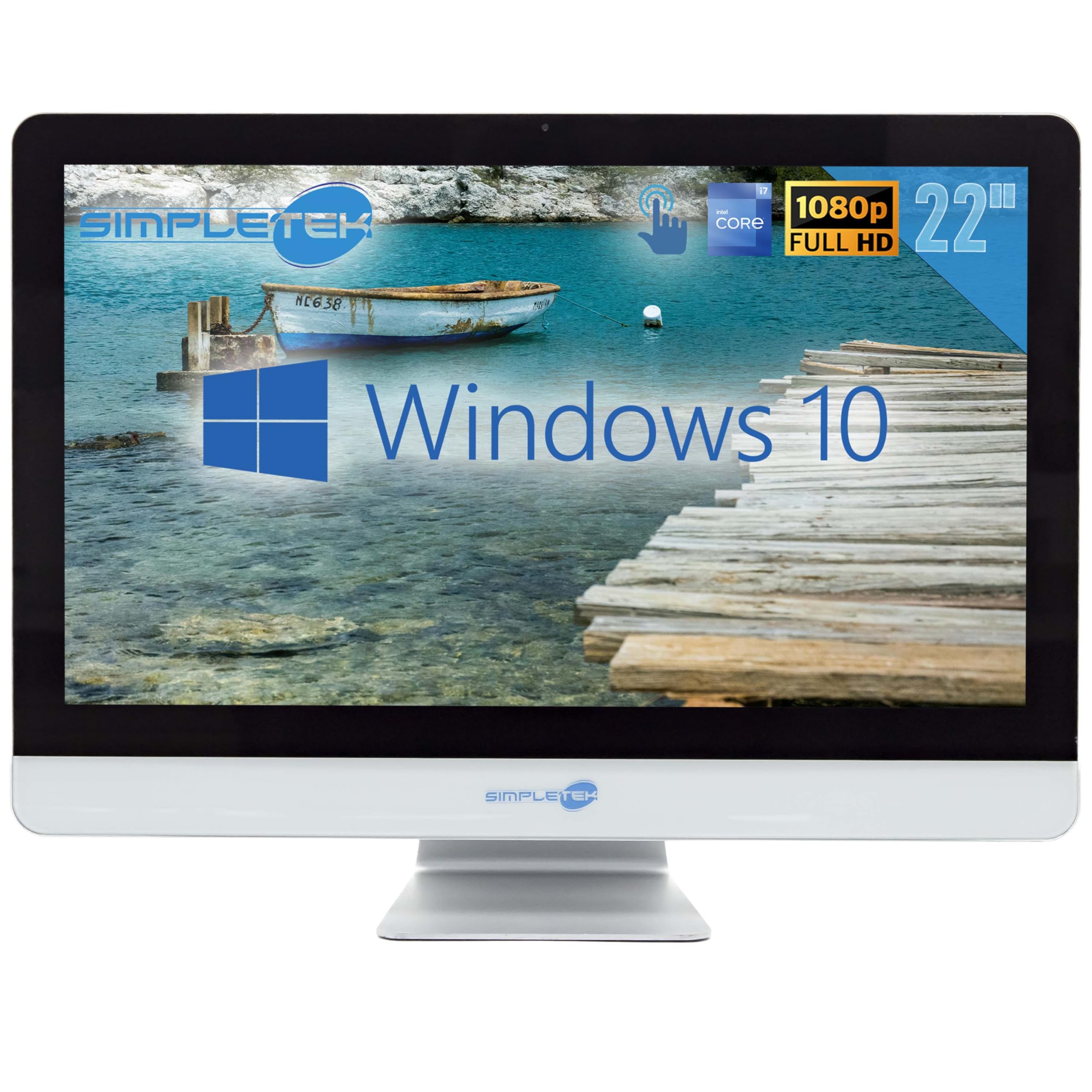 SIMPLETEK - Computer All in One con schermo touch 22” Full HD, Core i7 2.8GHz, 16GB RAM, doppio SSD, webcam, altoparlanti integrati, mouse e tastiera wireless