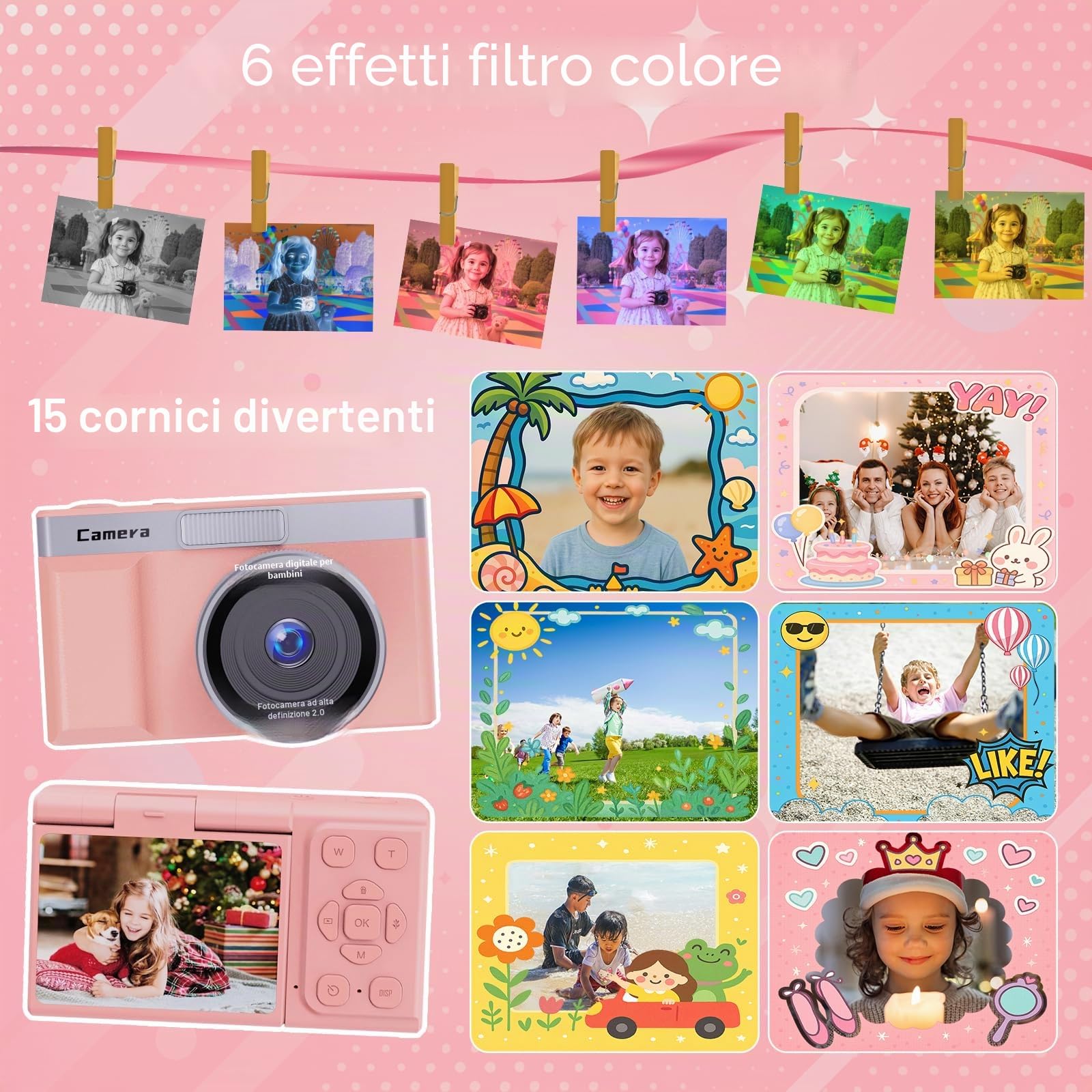 Macchina Fotografica Bambini 1080P 30MP, Fotocamera Digitale con Schermo Ribaltabile 180° per Selfie, Scheda SD 32GB e Zoom 5X, Compatta Vlogging Fotocamera Regalo Bambina Bambino Adolescente