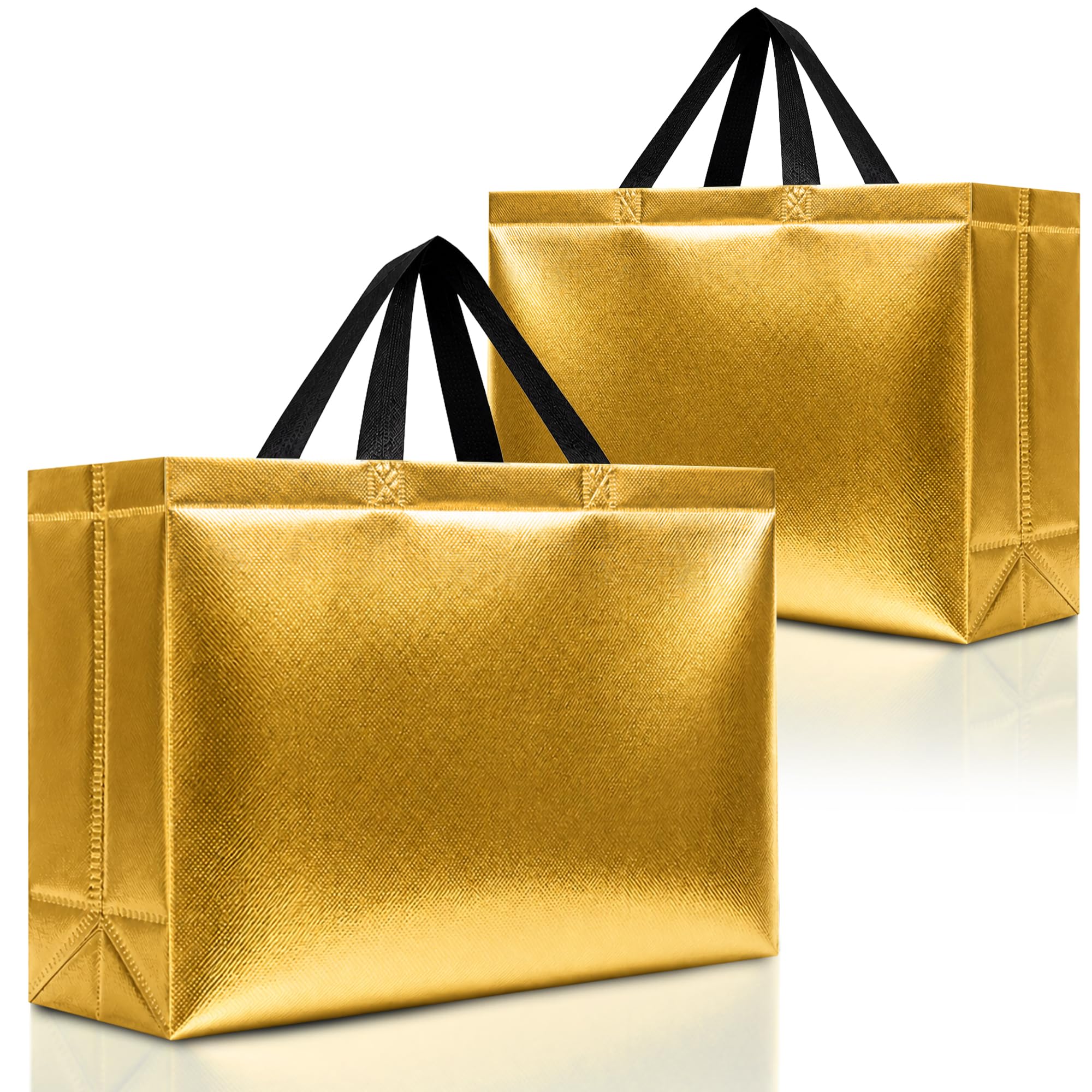 Nush Nush Gold Gift Bags Extra Large – Set of 12 Reusable XL Gift Bags With Handles, Black - Ideal XL Goodie Bag for Xmas, Thanksgiving, Wedding, Bachelorette, Birthday Party Favors – 15.5Wx6Dx12H