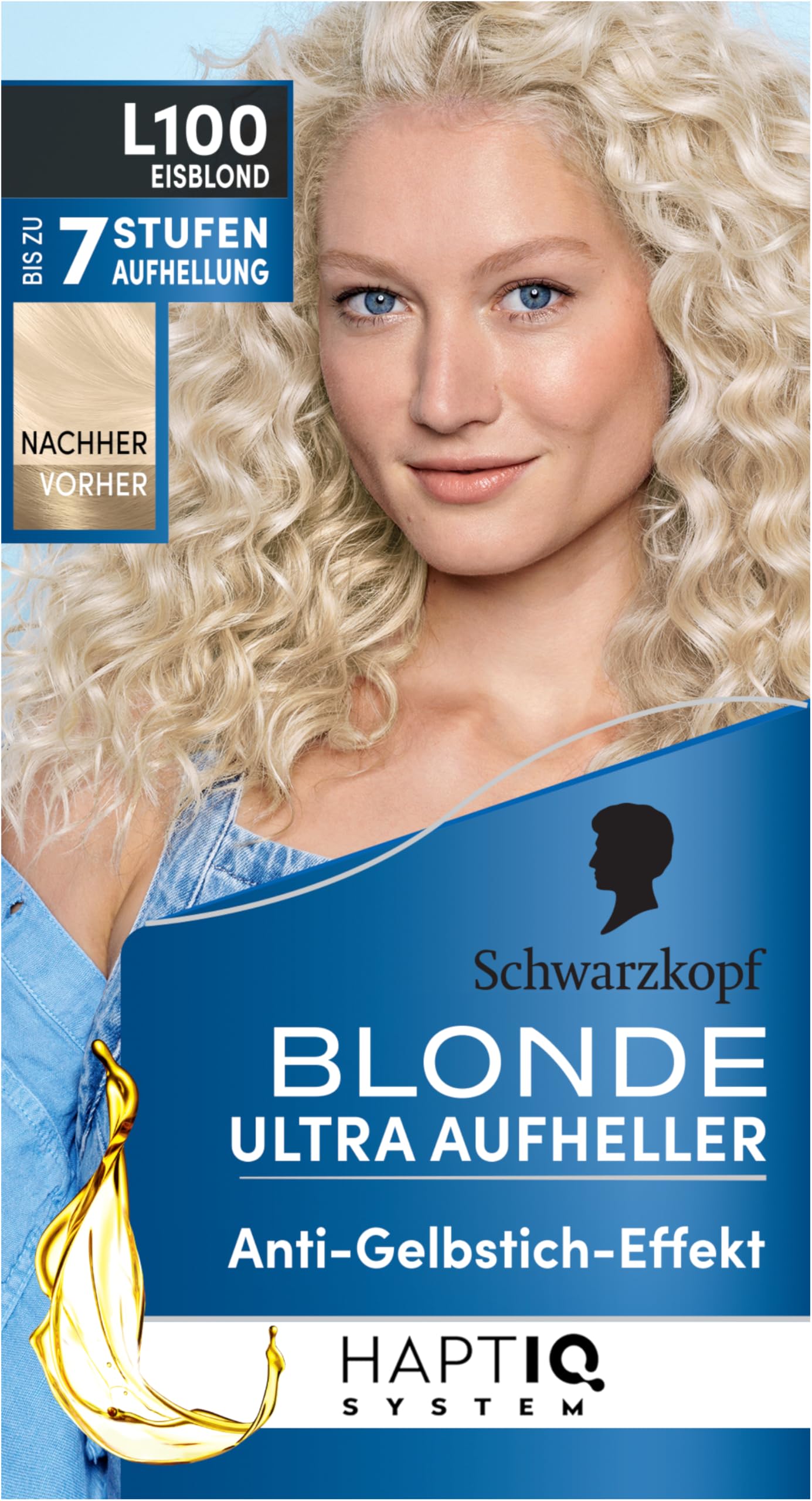 Schwarzkopf Blonde Aufheller L100 Eisblond (175 ml), Haarfärbemittel für Öl-aktiviertes Haare Aufhellen mit HaptIQ System, für bis zu 7 Stufen ohne Gelbstich