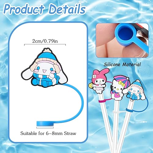 Miniatura 4 de 15 tapas de paja de gato para copa Stanley, lindo adorno de popote de silicona para vaso Stanley de 30 y 40 onzas con asa, fundas reutilizables de
