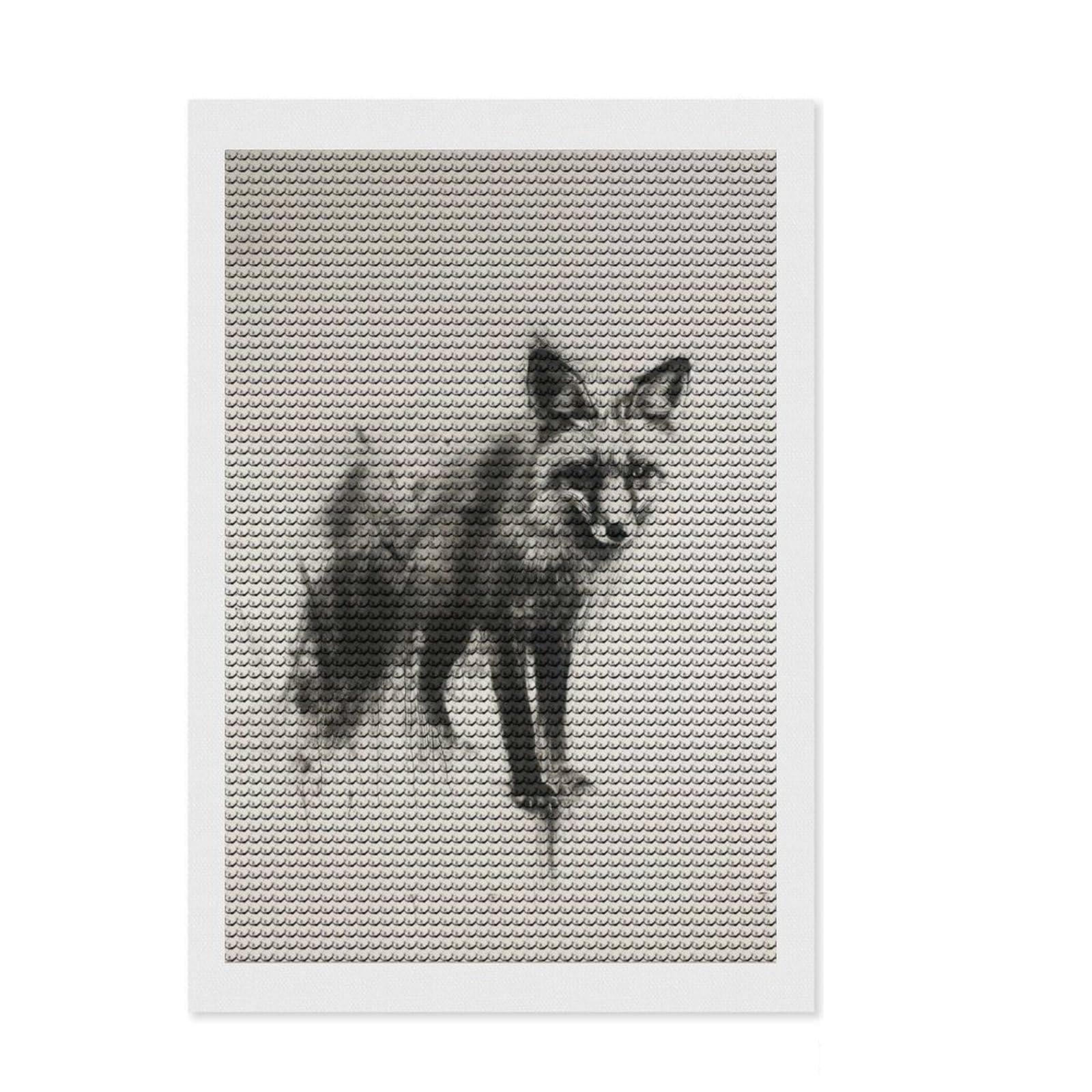 Junmoney Fox in Charcoal Full Drill Diamond Painting Kit 8"x12", for Teens, Boho Decor, Good for Quiet Evenings, Thoughtful Handmade Gift