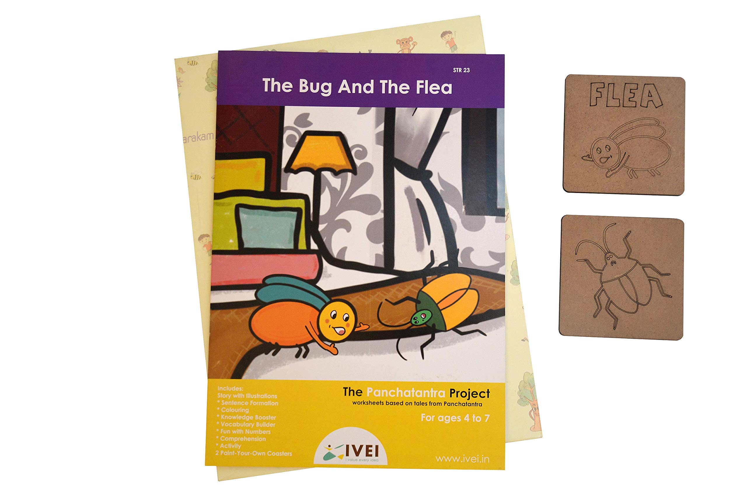 IVEI Panchatantra Story Kids Learning Book - Workbook and 2 DIY Coasters - Colouring Activity Worksheets - Creative Fun Activity and Education for Kids - The Bug and The Flea (Age 4 to 7 Years) - Image 4 thumbnail