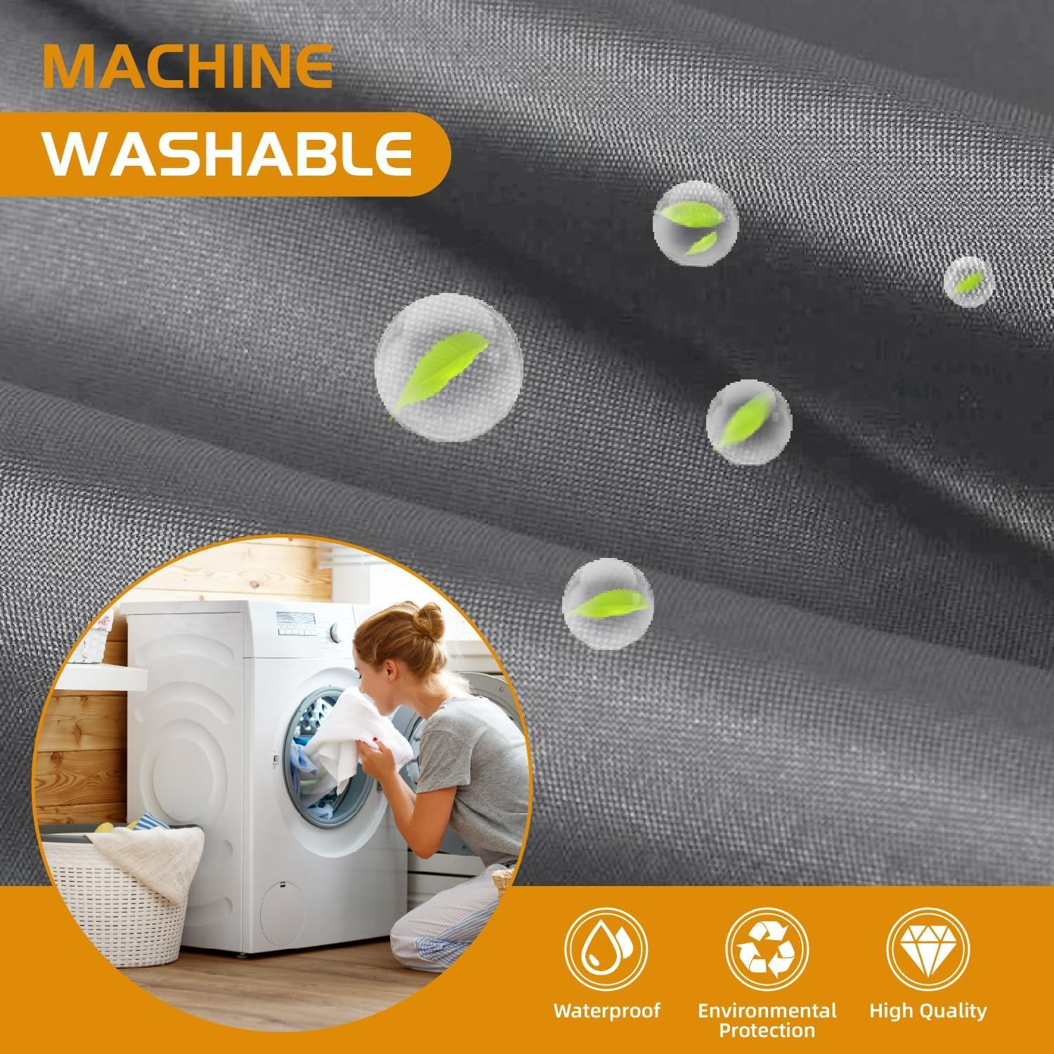 eachope 1 Pack Fabric Snap-in Shower Curtain Liner Replacement,Compatible with No Hook Shower Curtain with Snap in Liner, Removable & Water-Repellent,Machine Washable,70x60,Grey