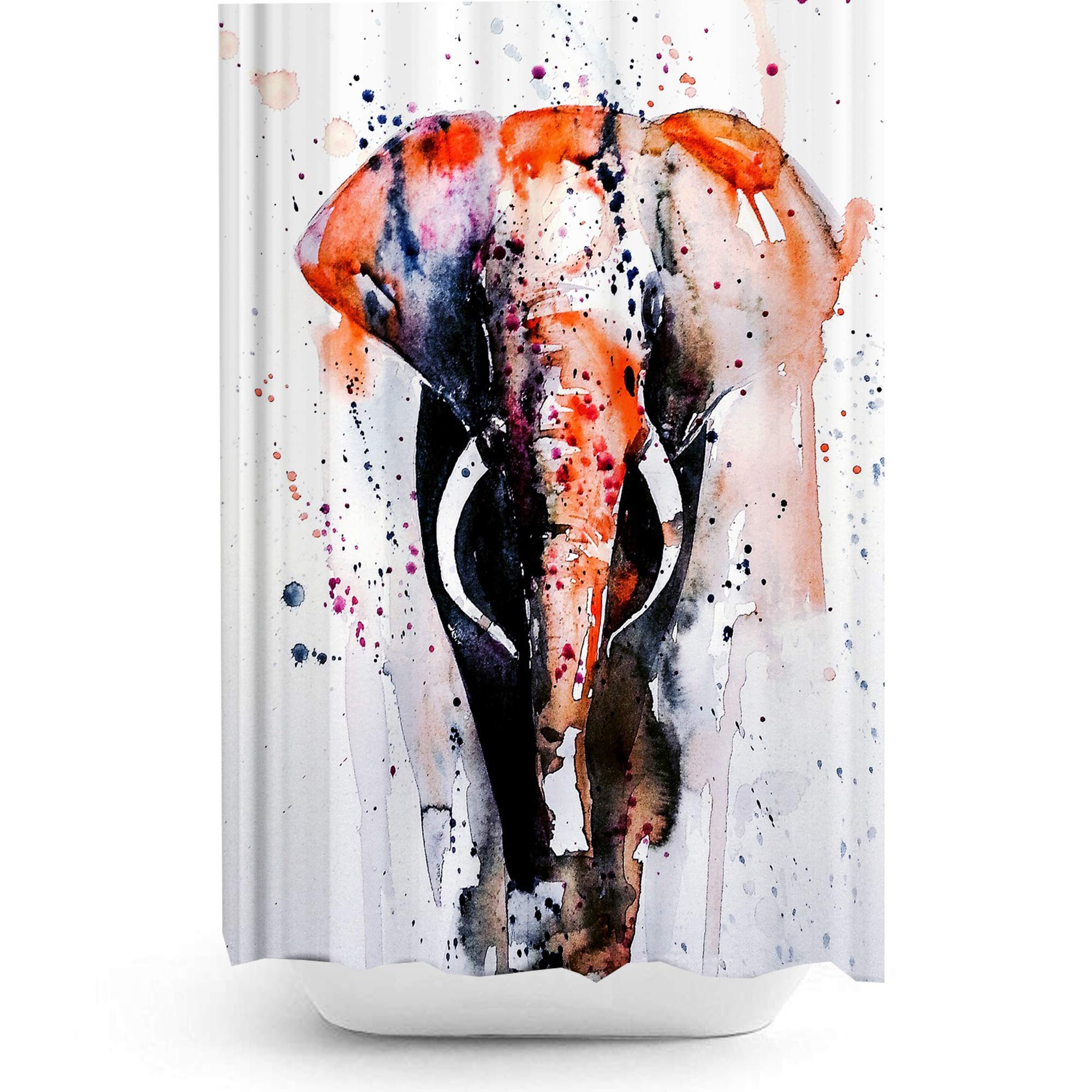 Tropik Home Extra Long Fabric Shower Curtain with Digital Animal Print, 180cm Wide by 200cm Drop (Elephant)