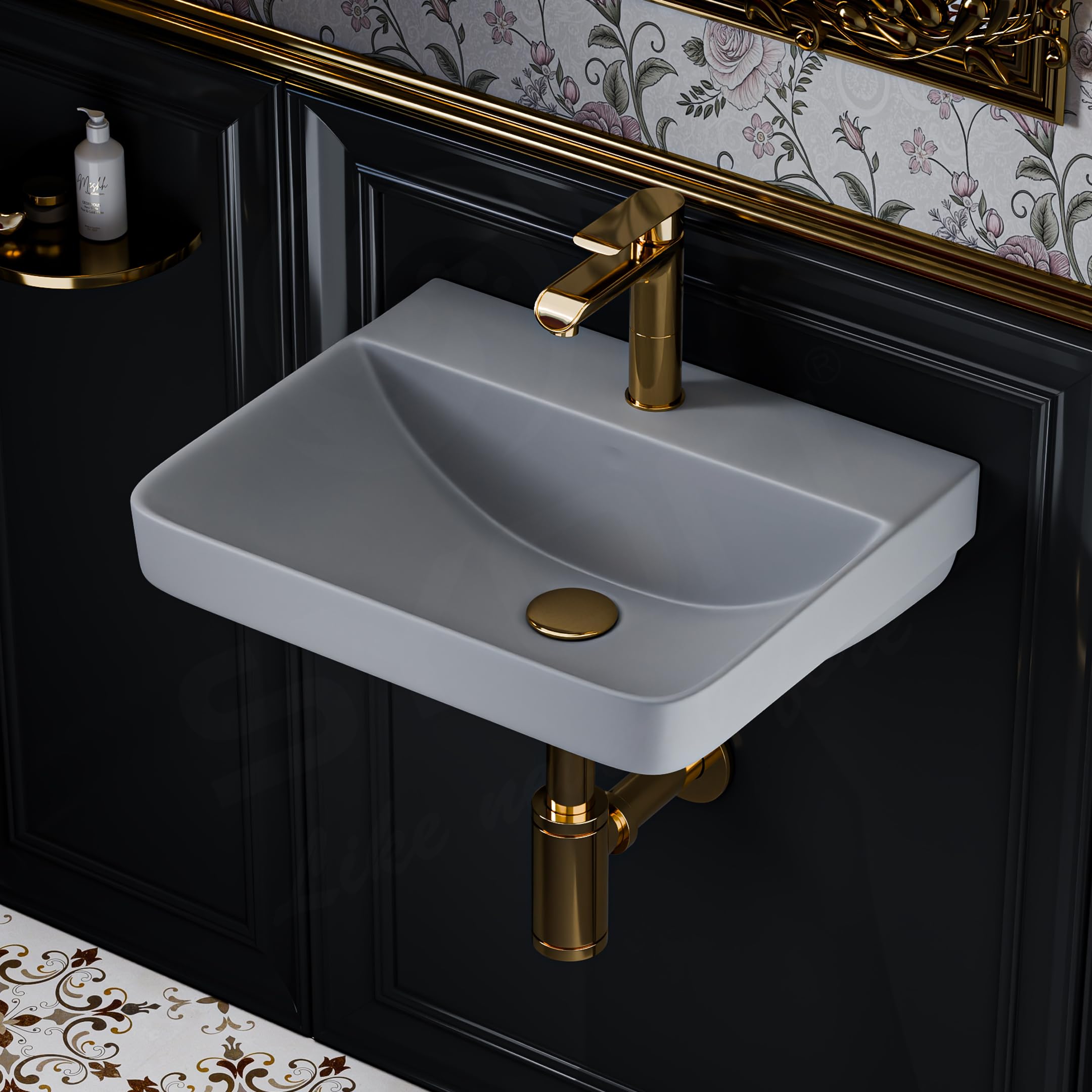 Syon Premium Ceramic Wall Mounted Wash Basin for Bathroom | Compact Wall Hung Wash Basin | Bathroom Sink for Home, Restaurent and Hotel (18 x 14 Inch) (Matte Grey)-image-15