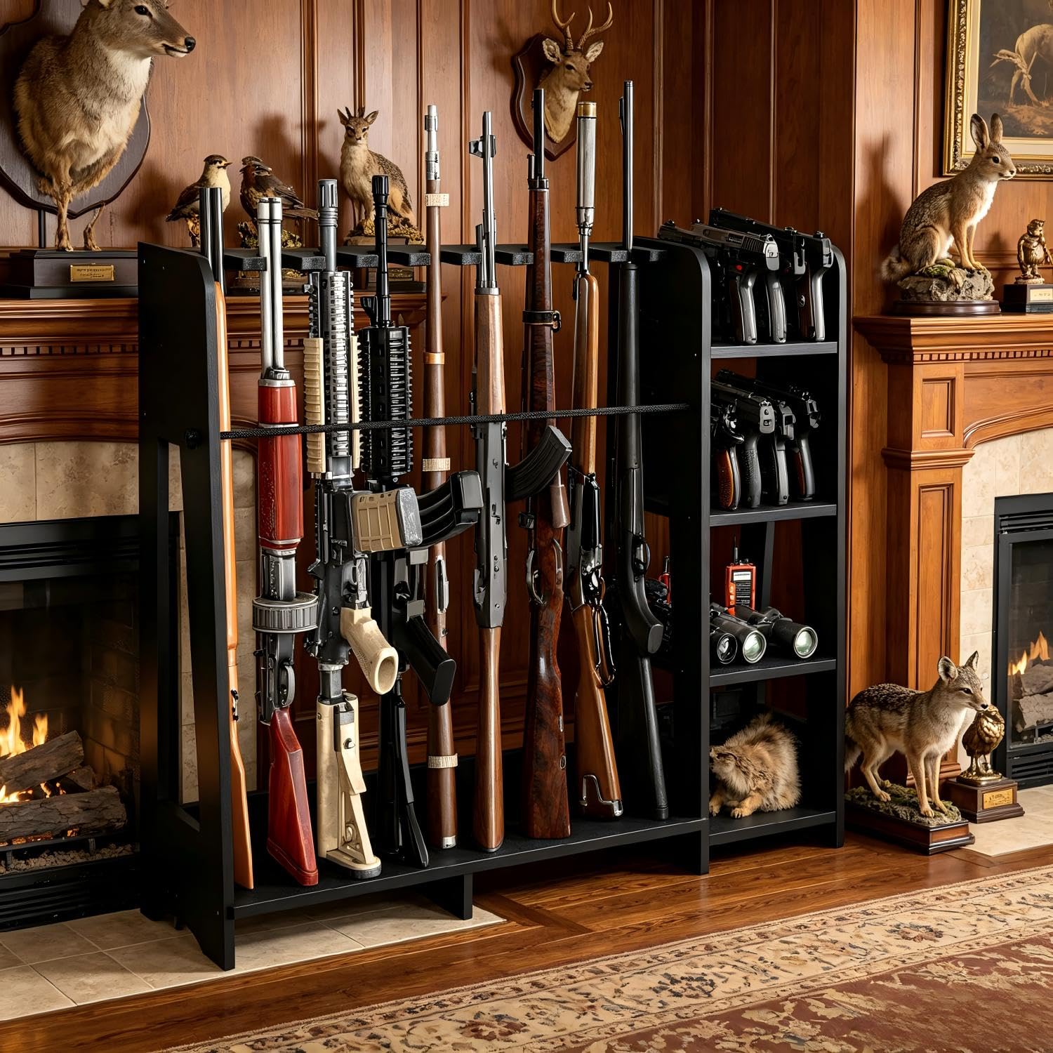 Promis - Supporto per armi da fuoco, in legno autonomo con ripiani regolabili in altezza per 9 + 8 slot