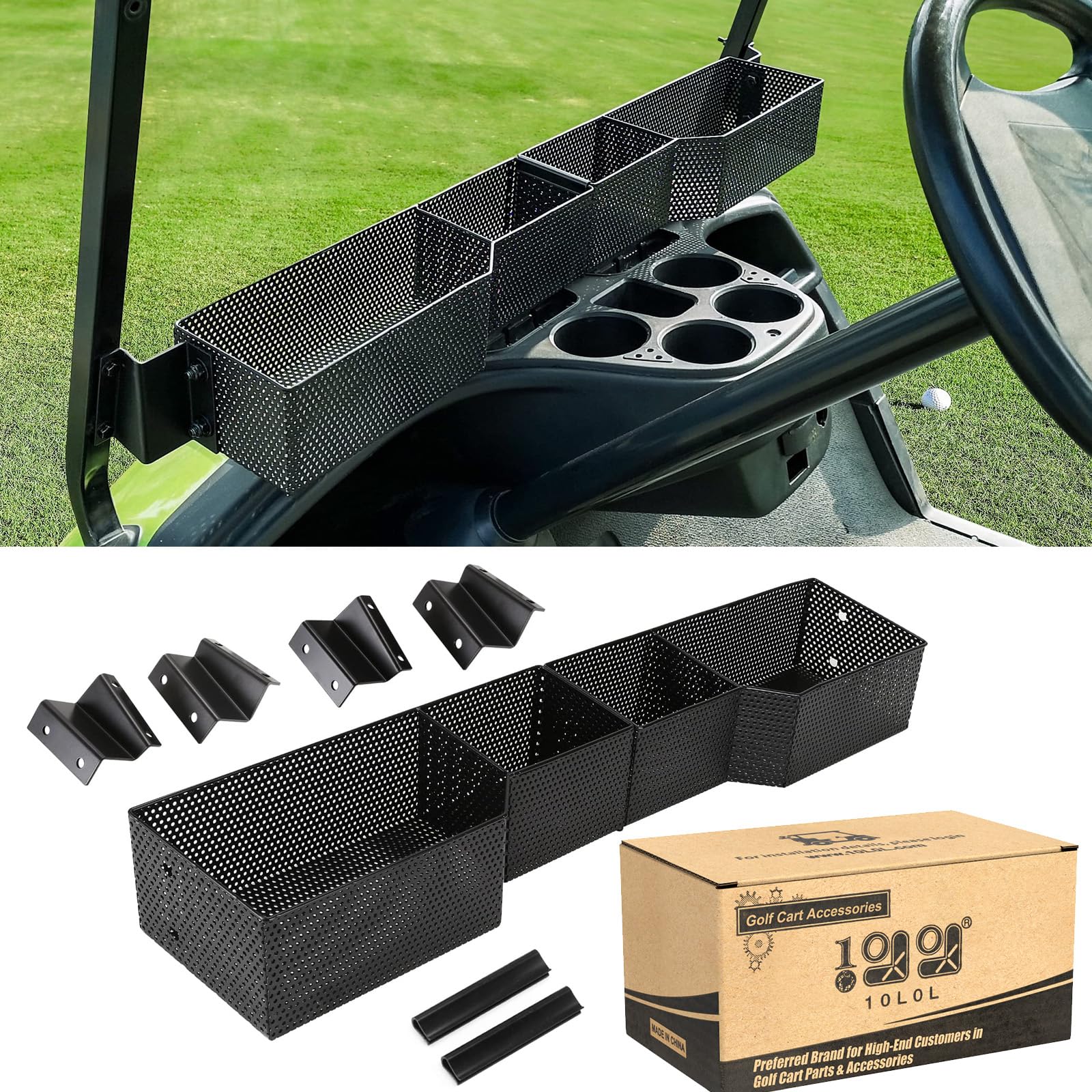 10L0L Golf Cart Front Basket for Yamaha G29/Drive & Drive 2, Dash Storage Box Metal Mesh Tray Organizer