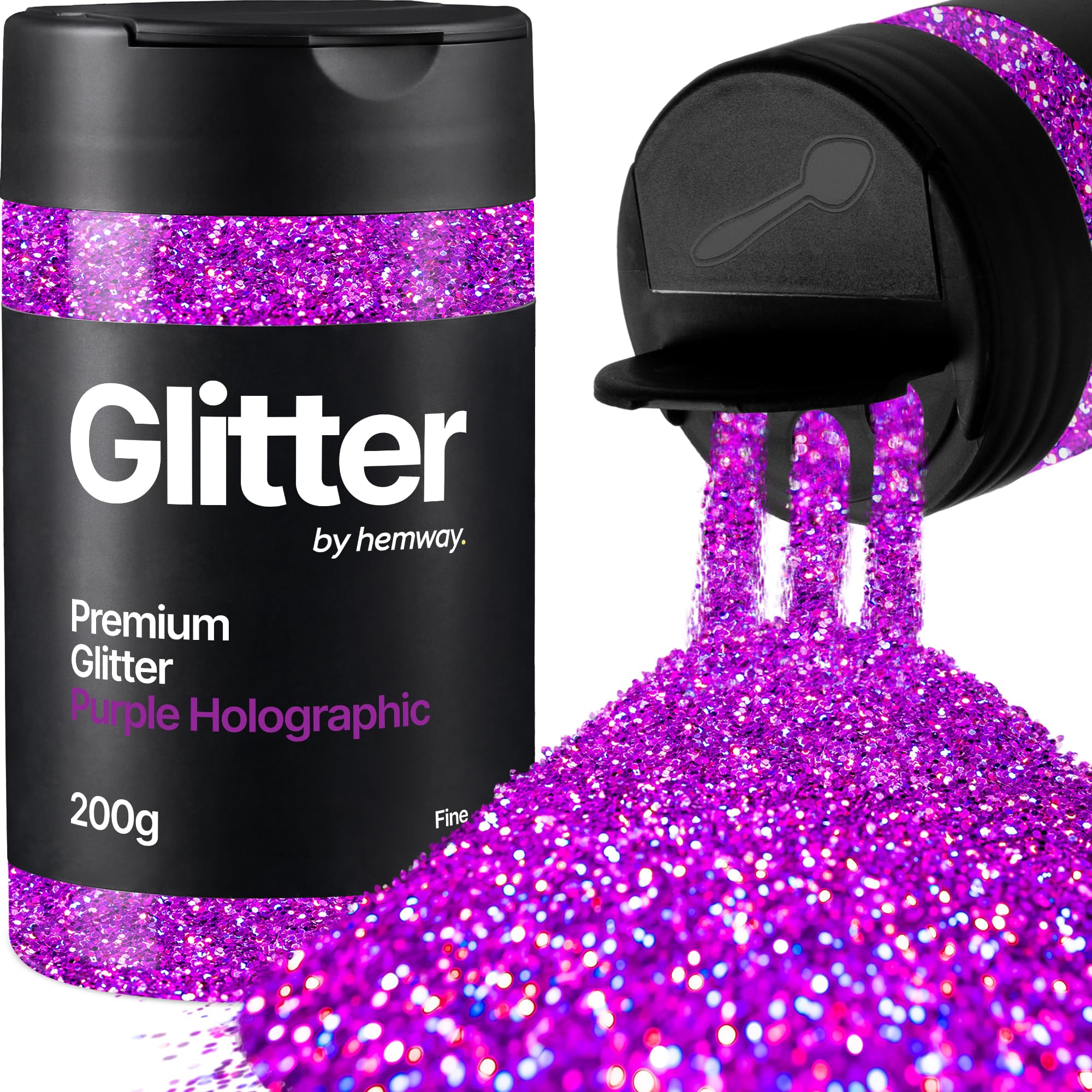Hemway Purple Holographic Glitter Shaker, 200g Fine Glitter for Crafts Metallic Flake Sequins for Resin & Epoxy Crafts for Decorating, Halloween, Christmas, Nail, Face, Art