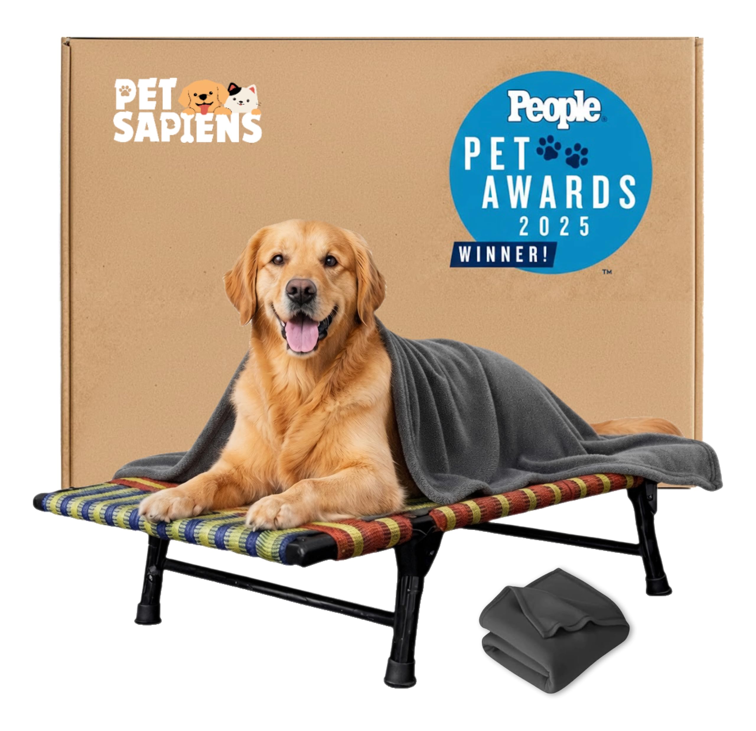 PETSAPIENS Folding Elevated Dog Bed Large Size with Blanket(42x24x8Inch) | All-Seasons Comfort with Washable Nylon Mesh | Dog Cot Bed for All Breeds I Anti-Skid and Waterproof Bed for Dogs| Multicolor-image-12