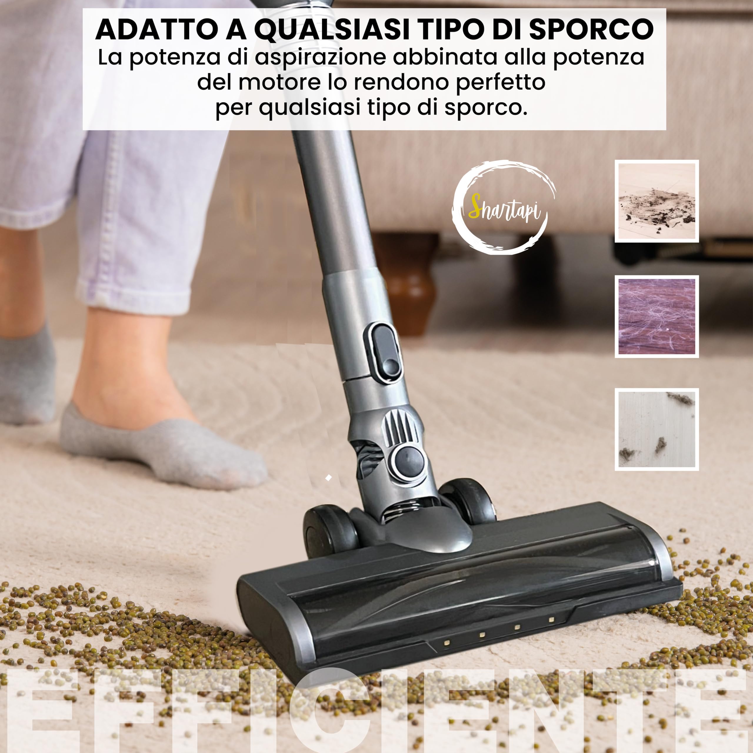 Aspirapolvere Senza Fili, Potente, Battimaterasso 60min Autonomia, Spazzola Antigroviglio,Tubo Pieghevole,Scopa Elettrica, Aspirabriciole Display Led Aspirazione Automatica 6 Velocita' 550W 45kpa