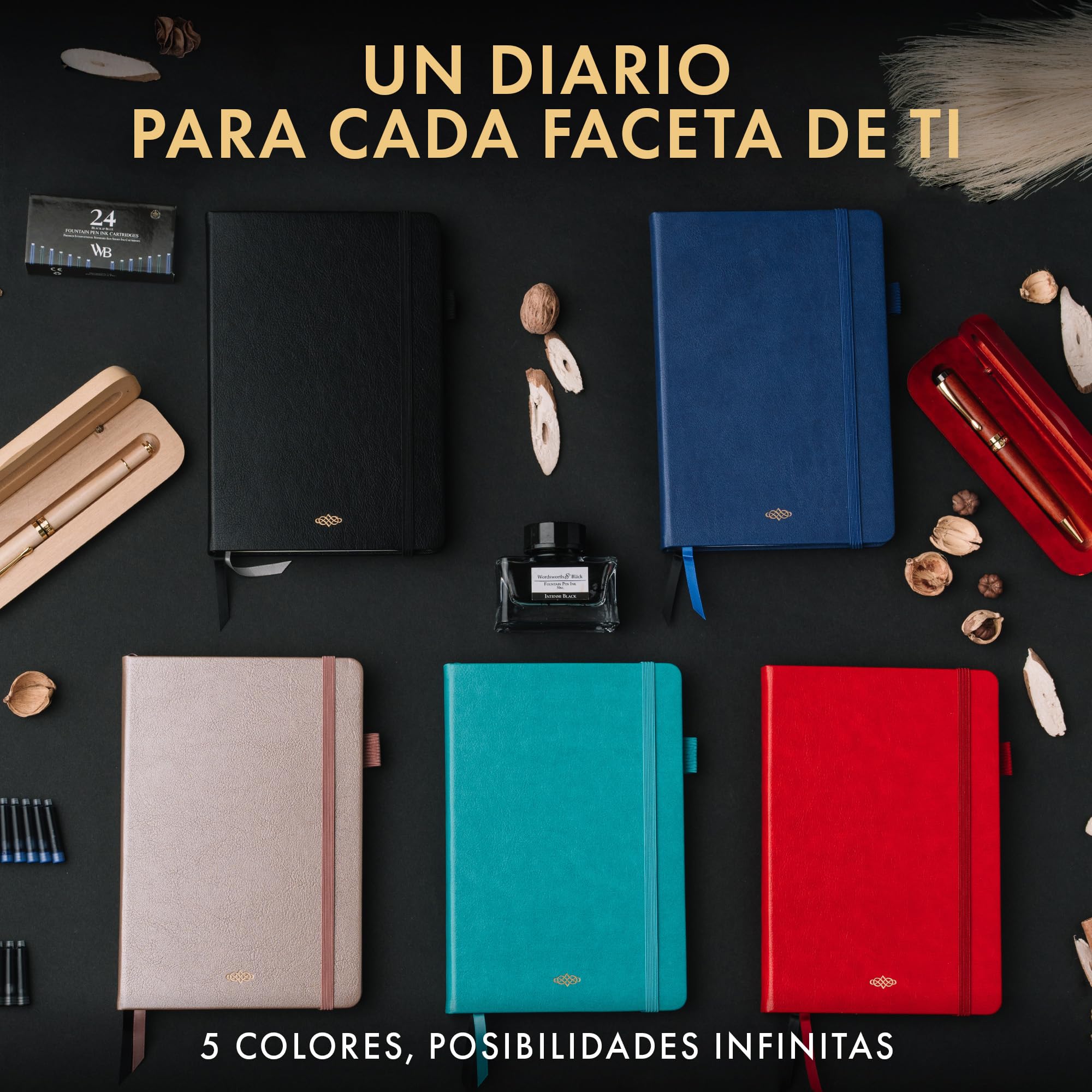 Wordsworth & Black Diario Rayado, 216 Páginas, Papel A5, Negro