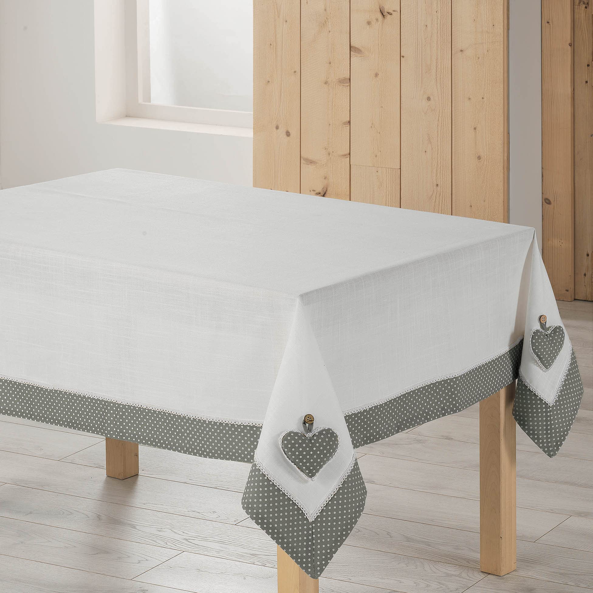 Charme et Douceur Fanny Tablecloth Polyester Grey/White, polyester, grey/white, 140 x 240 cm