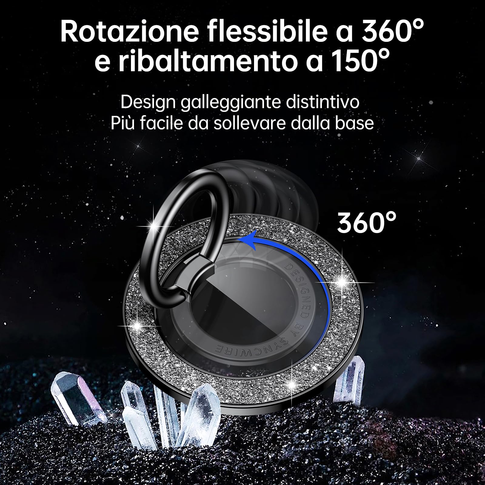 Syncwire magnetico supporto per anello del 360 ° Rotazione telefono anello magsafe compatibile con iPhone16/15/14/13 Altri Smartphone, luccichio supporto regolabile, presa confortevole- Diamante nero
