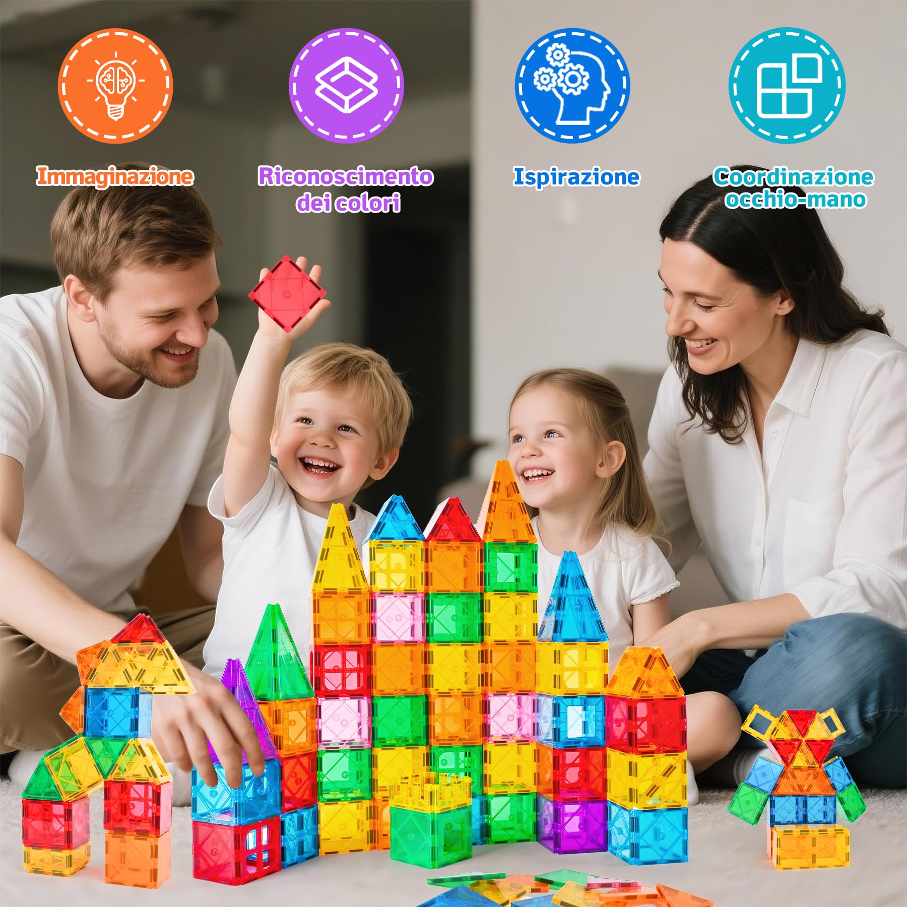 NAETANY Costruzioni Magnetiche per Bambini 64 pezzi 3D Giocattoli Magneti per il Bambino Educativo e Creativo Giocattoli Montessori per Ragazzi Giochi per Bambini di 3 4 5 6 7 8 Anni