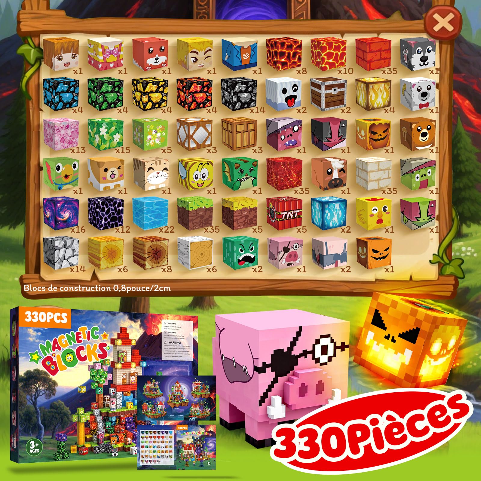 Construction Magnetique Enfant 330 pièces 2CM Magnetic Blocks 3+ Jeux Aimants, Bloc de Cube Magnétique de pour Garçon et Fille, Jouet Créatif Montessori pour Enfants 3 4 5 6 7 8 9 10 11 12 Ans Jeu