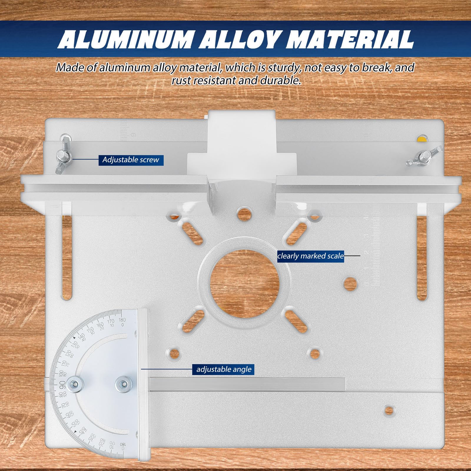 Cabilock Placa de Inserción para Mesa de Fresadora de Aleación de Aluminio, Base Abatible con Medidor de Ángulo, Compatible con Bancos de Carpintería, Accesorio para Trabajos de Bricolaje