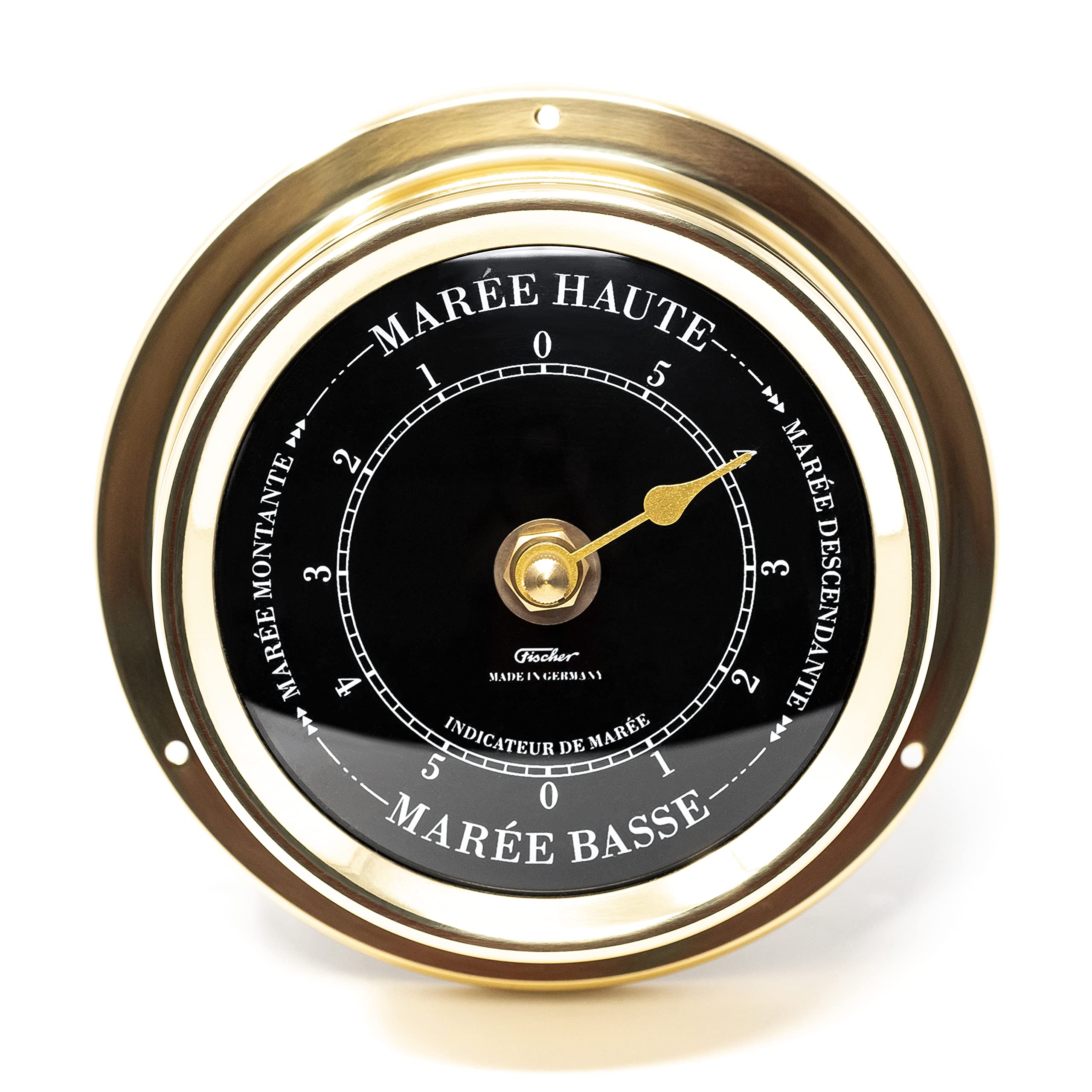 Fischer 1508TD-45.6 - Reloj marítimo de marea de 125 mm, esfera negra, caja de latón, fabricado en Alemania