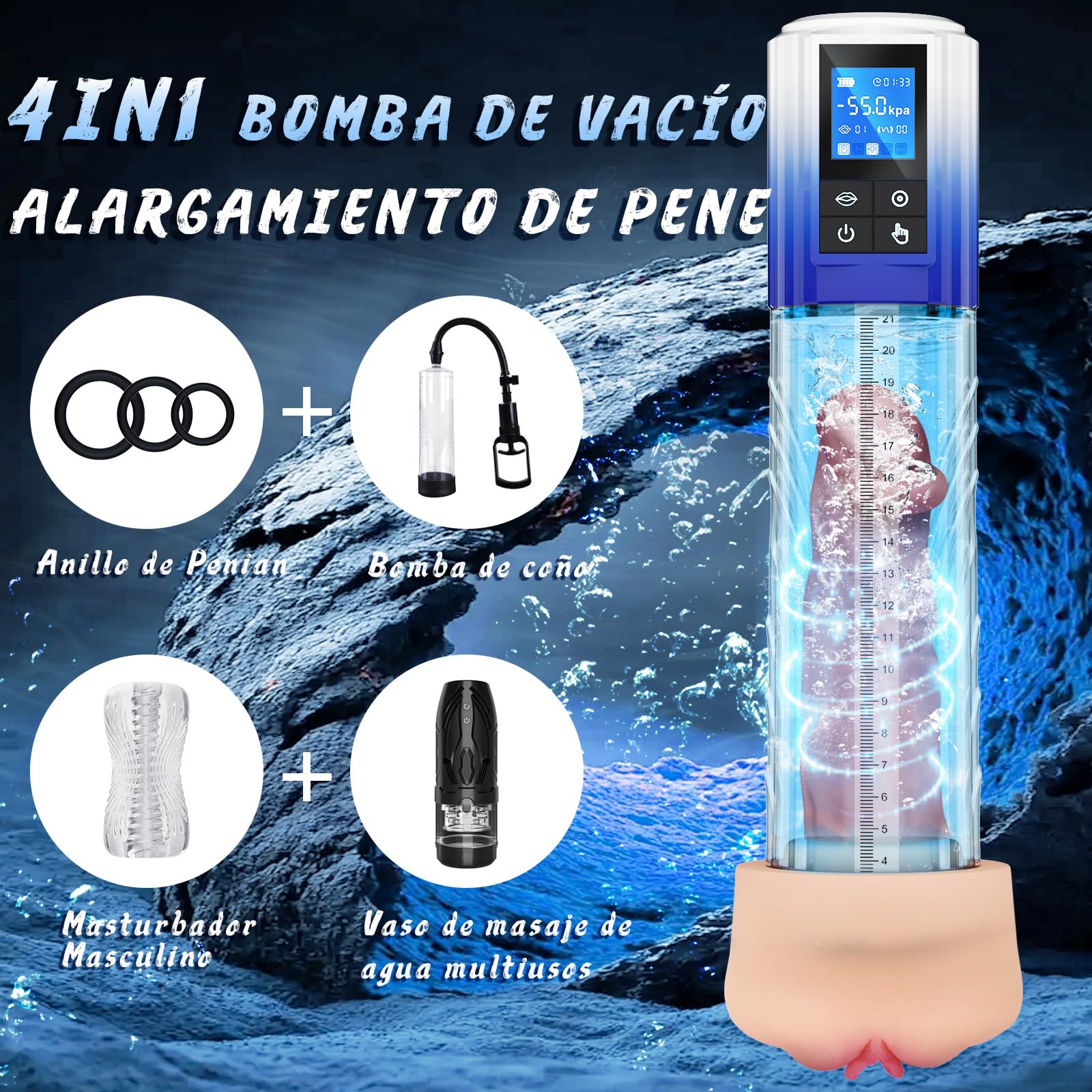 Bomba de Pene Juguete Sexual para Hombres - Bomba de Vacío Juguetes Eróticos para Pareja Sexuales Masturbádores Masculino para Alargador de Pene, 3D Textura de Bolsillo Coño con Anillos para el Polla