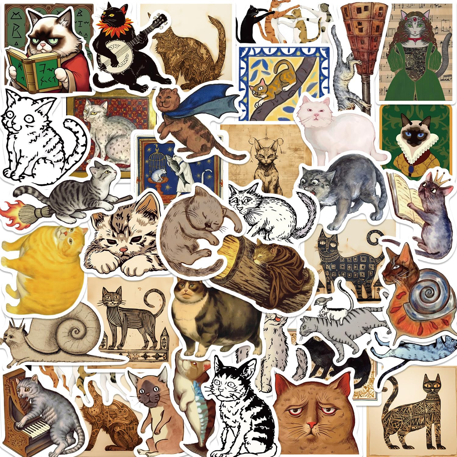 Medieval Cat Stickers, Funny Cat Meme Stickers for Water Bottles Laptop, Magic Fantasy Stickers