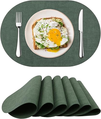 Juego de 6 manteles individuales de piel sintética, resistentes al calor, lavables, fáciles de limpiar, antideslizantes, para comedor al aire libre,