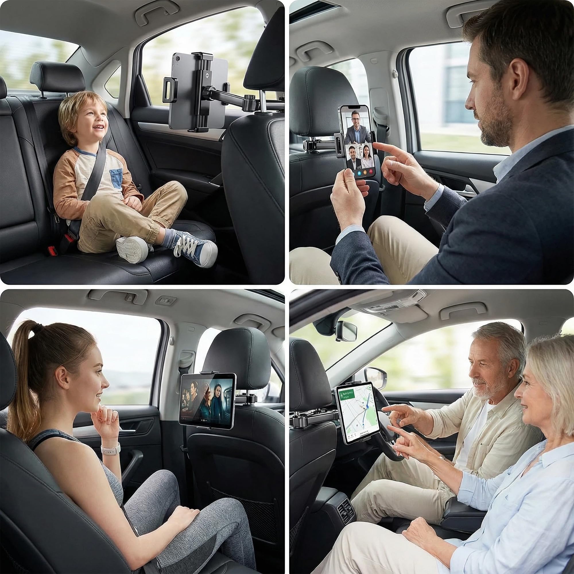 URMONA Support Tablette Voiture Appuie-Tête 4,7-12,9 Pouces, Bras Réglable | Porte iPad arrière, rotation 360°, écran orientable, iPhone Kindle Fire, Switch Galaxy Tab, enfants, longs trajets (Noir)