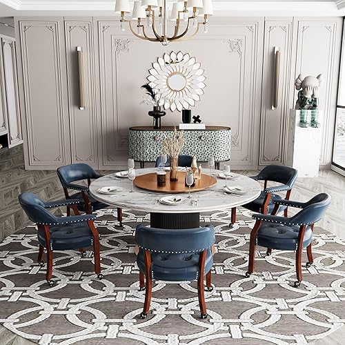 Miniatura 3 de MODERION Sillas de comedor con ruedas y brazo, sillas de capitán Caster Boss con patas de madera maciza, sillas de escritorio de oficina con botón