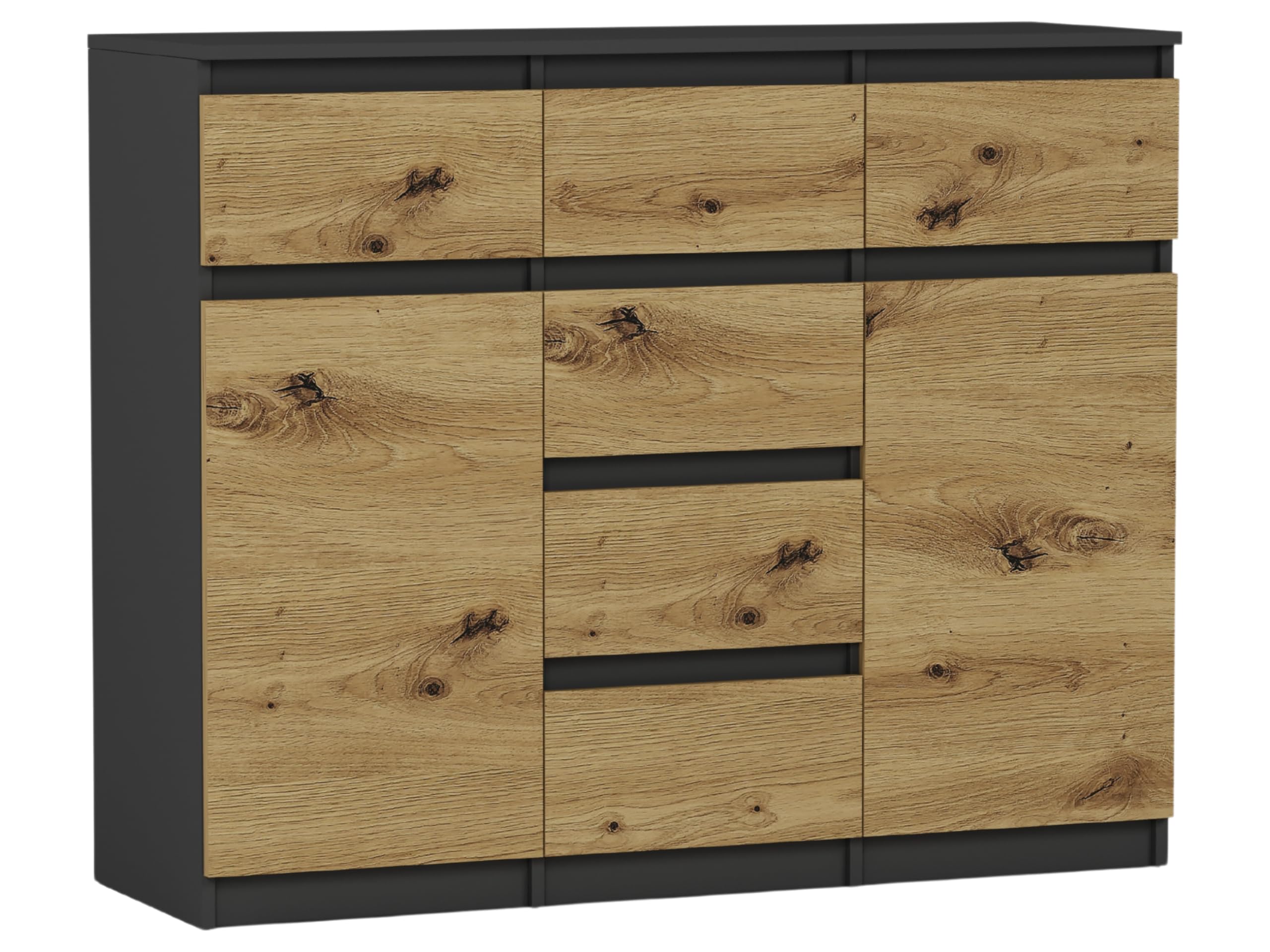 Highboard Anthrazit/Artisan Eiche 120x40x98 cm – Sideboard mit Schubladen, Schränken & offenen Regalen, modernes Schrankmöbel für Wohnzimmer, Esszimmer & Schlafzimmer, Modern S-62D