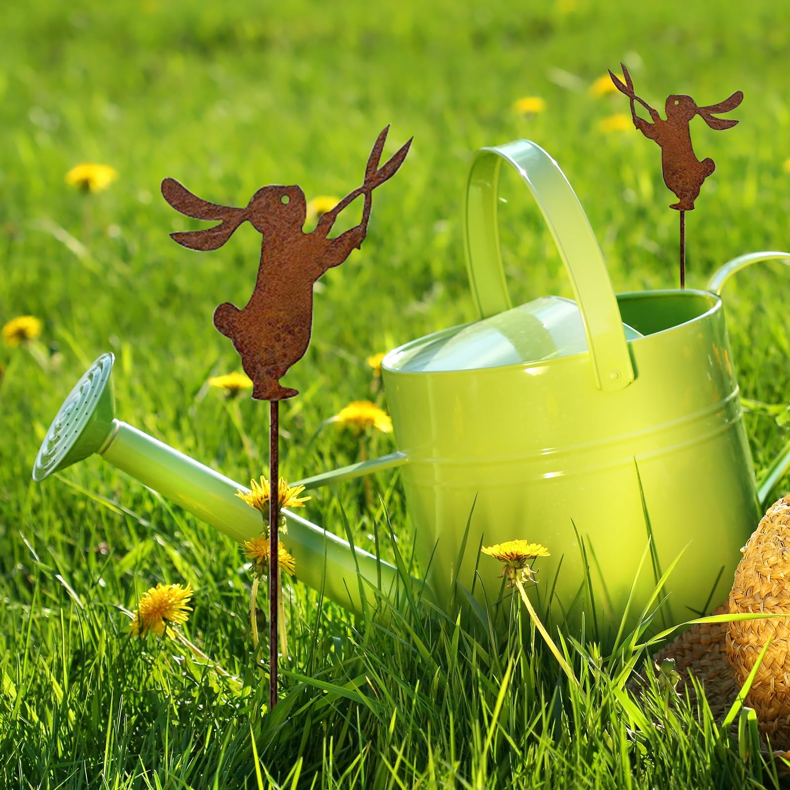 4er Set Osterhasen-Gartenstecker Aus Rost – Dekofiguren Für Draußen Im Frühling