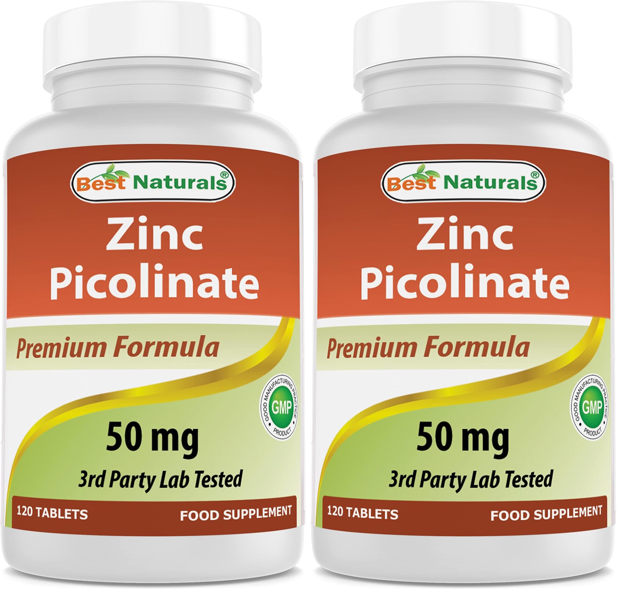 Best Naturals Zinc 50mg Supplements (as Zinc Picolinate) - Vitamins for Adults Immune Support - 120 Tablets (120 Count (Pack of 2))