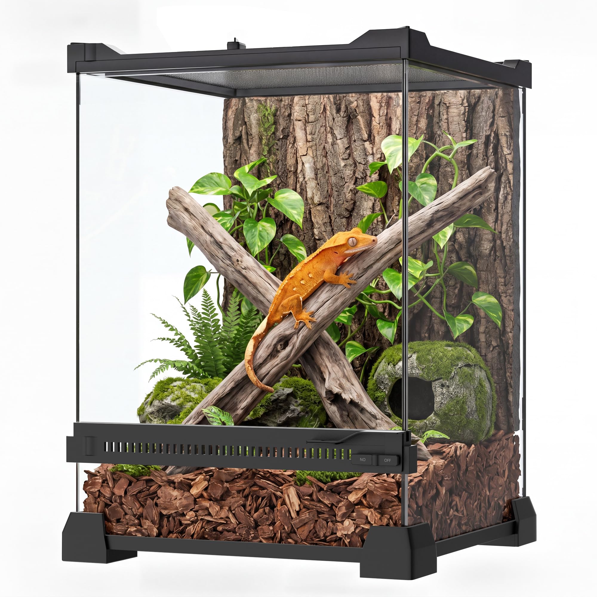 Recinto de vidrio para reptiles, tanque de geco arbóreo de 6 galones de alto, 10 x 10 x 14 pulgadas, hábitat pequeño sin montaje para reptiles y anfibios que viven en árboles tropicales