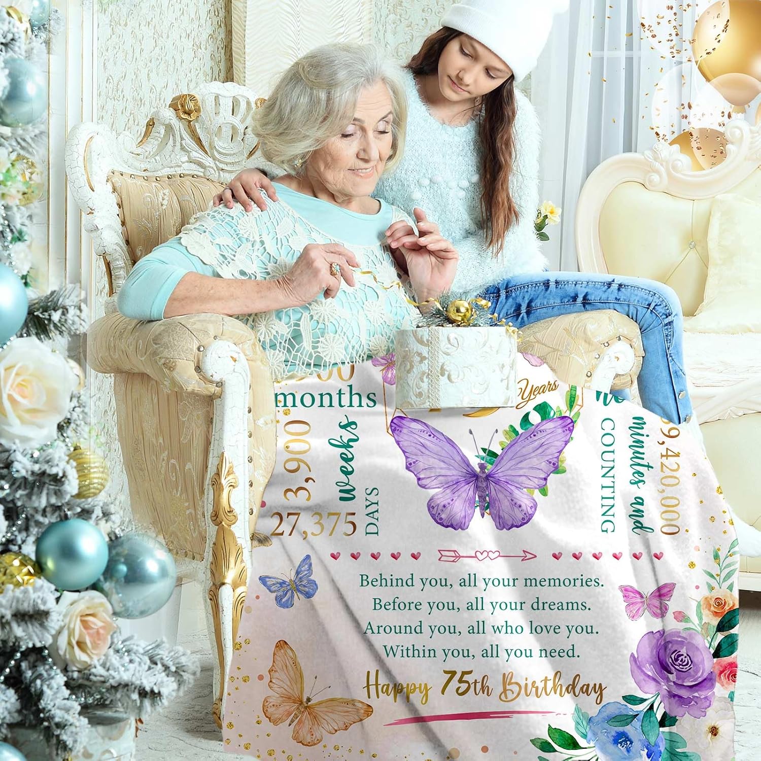 75th Birthday Gifts for Women, Gifts for 75 Year Old Woman, 75 Year Old Birthday Present for Women, 1951 Bday Present for Woman, 75th Bday Decorations for Female Throw Blanket 50"X60" - Image 2