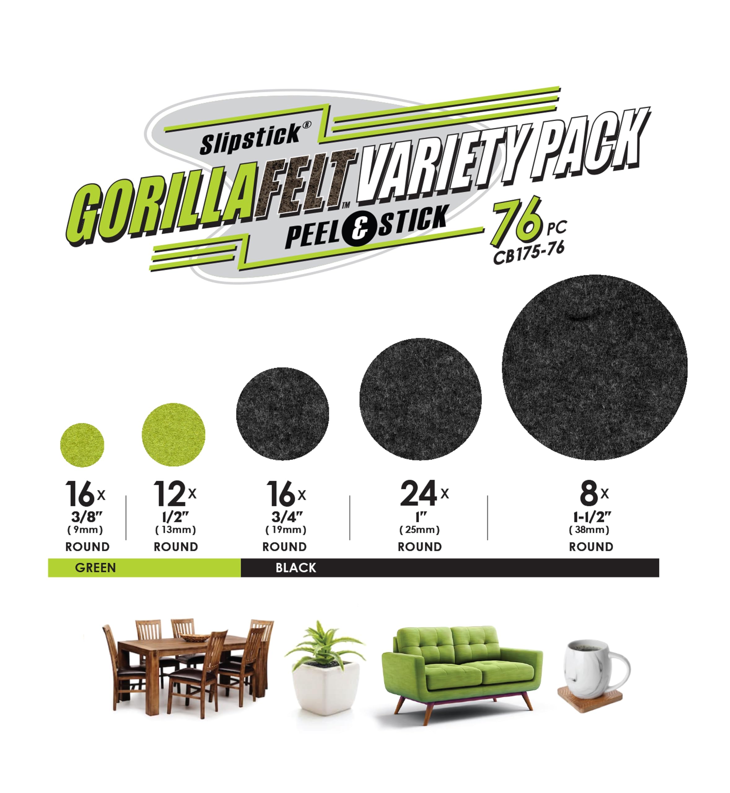 Slipstick Gorilla Felt Furniture Pads (76 Piece Variety Pack) Premium Furniture Pads & Chair Leg Floor Protectors for Hardwood Floors & Hard Surfaces - Image 3