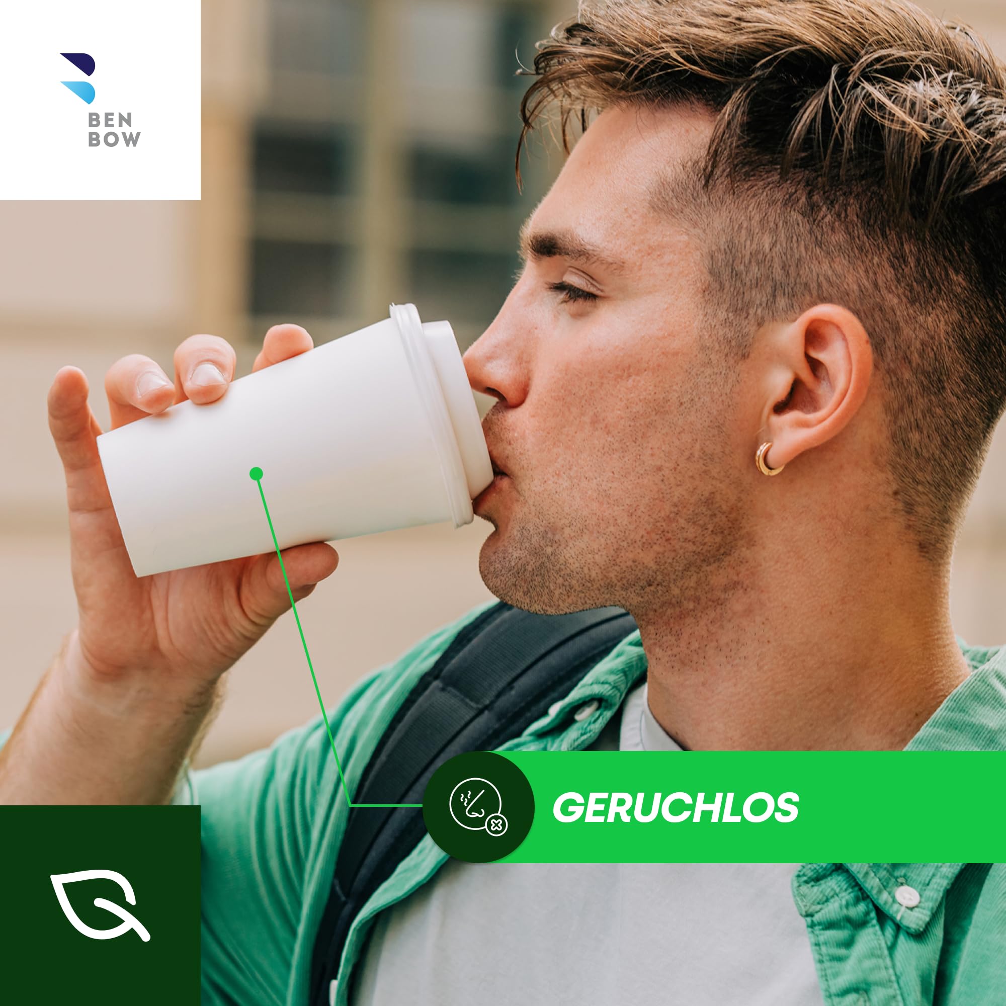 BenBow Einwegbecher aus Zuckerrohr, Weiß, 400 ml x 500 - Hochwertige Becher, Besser als Pappbecher, Umweltfreundlich, Recycelbar, für Heiße und Kalte Getränke, Ideal für Partys oder Kaffee