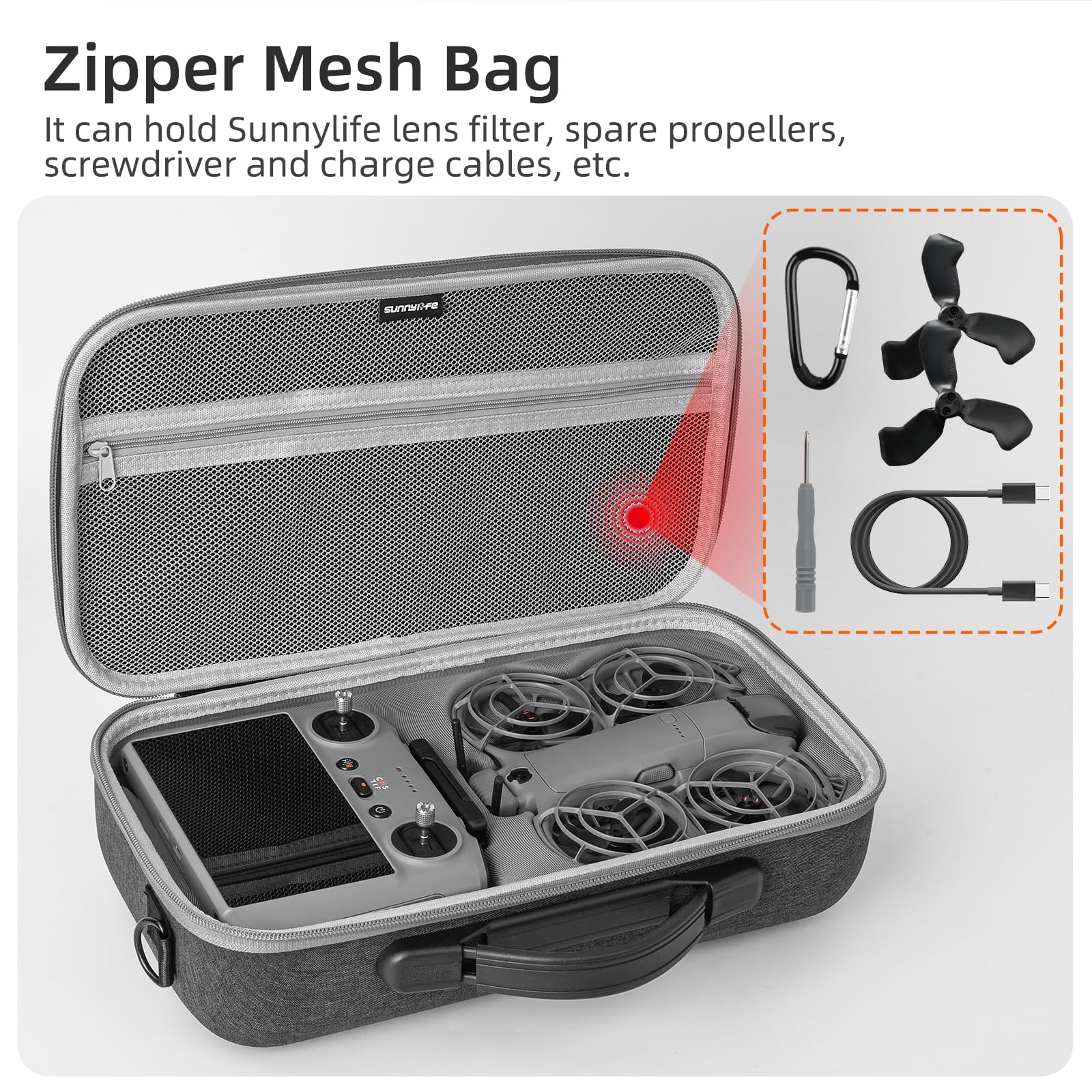 ZJRXM Tasche für DJI Neo 2 Zubehör und RC 2 Controller, Tragbar Schutztasche für DJI Neo 2 Drohne,RC 2 Controller,Neo 2 Akku,Zweiwege-Ladestation, Kompakte Reisetasche - 5