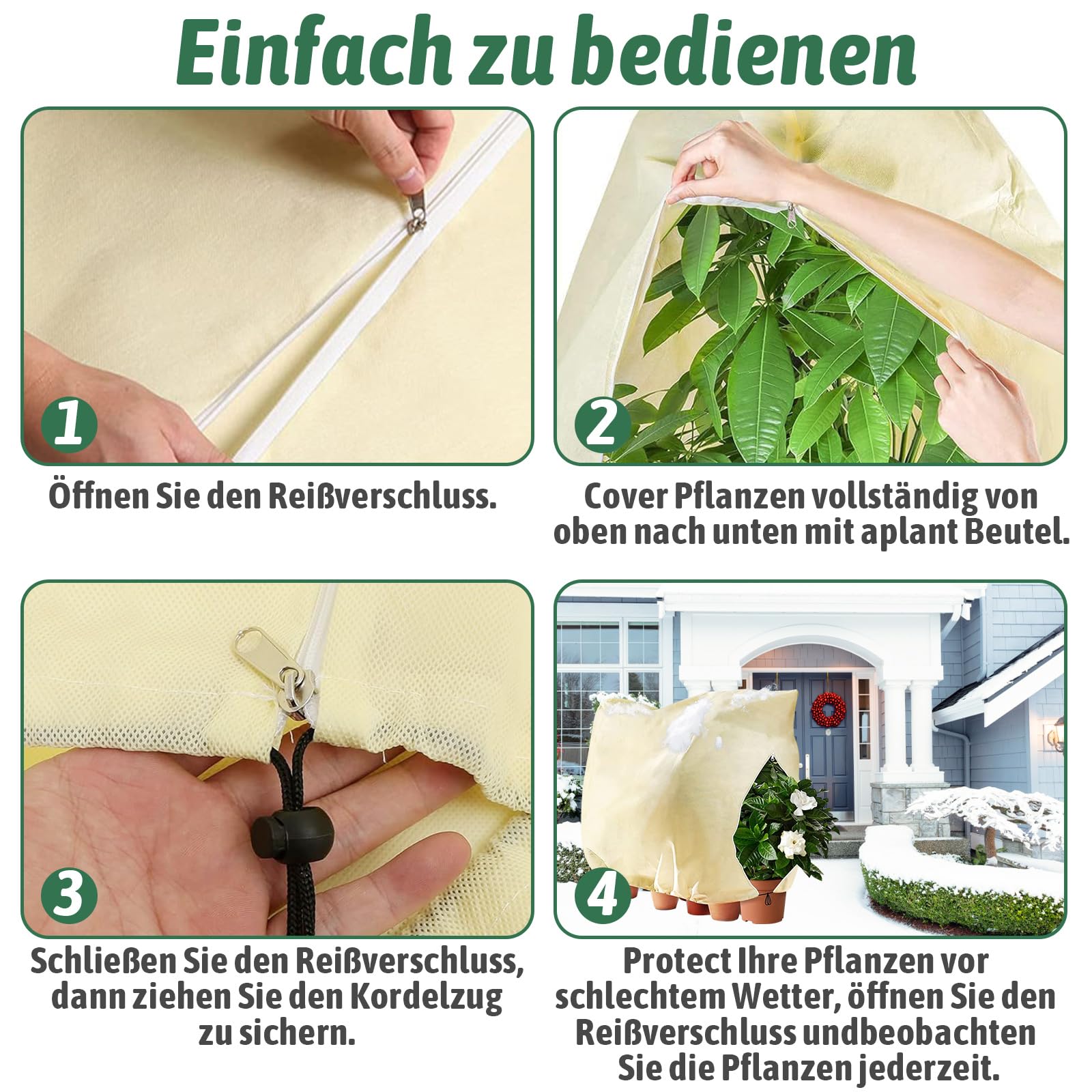 LAISLLA Pflanzenschutz Winter, 250 x 360cm Winterschutz für Pflanzen, Winterschutz für Kübelpflanzen mit Reißverschluss und Kordelzug, Pflanzen Winterschutz Draußen 2 Stück | Kordelzug, Für Kübelpflanzen, Draußen geeignet, Pflanzenschutz Winter